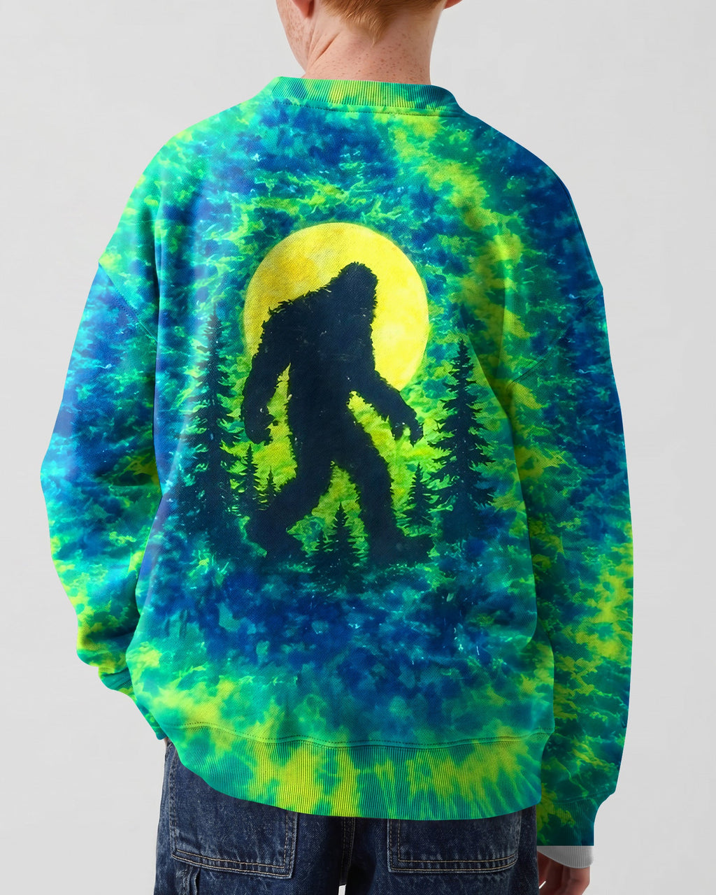 BIGFOOT IN THE FOREST GREEN BLUE SWIRL KIDS ALL OVER PRINT  - TLNO0906261