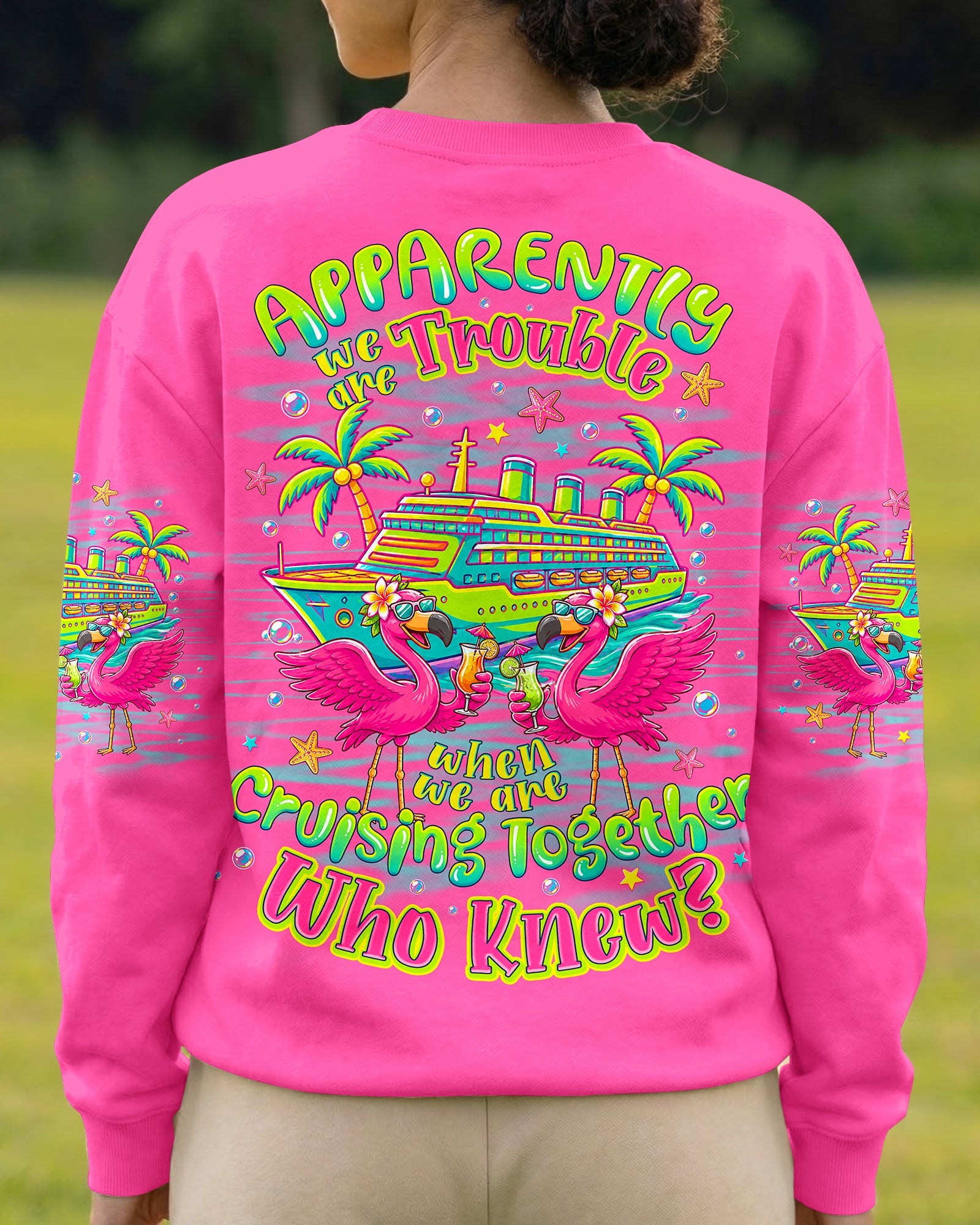 APPARENTLY WE'RE TROUBLE FLAMINGO CRUISING ALL OVER PRINT - TLNO307263