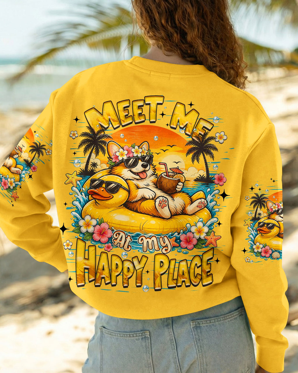MEET ME AT MY HAPPY PLACE CORGI DOG ALL OVER PRINT   - TLHN2605263