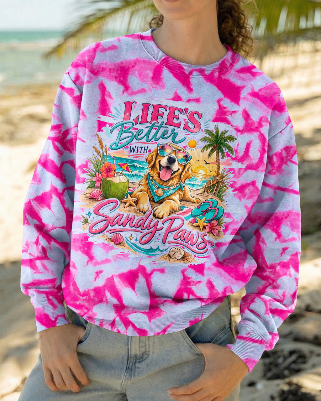 LIFE'S BETTER WITH SANDY PAWS GOLDEN RETRIEVER DOG ALL OVER PRINT - TYPQ2805261