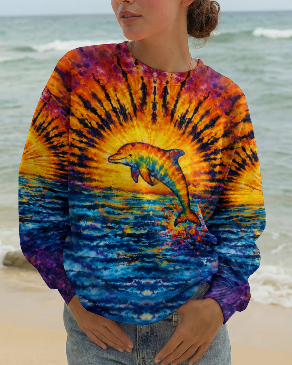 DOLPHIN SUNSET WATERCOLOR PATTERN ALL OVER PRINT - TLHN0904262
