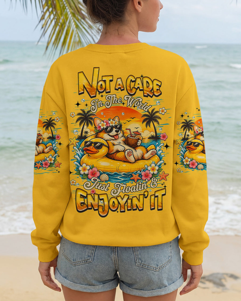 NOT A CARE IN THE WORLD CORGI DOG  ALL OVER PRINT  - TLHN0405263