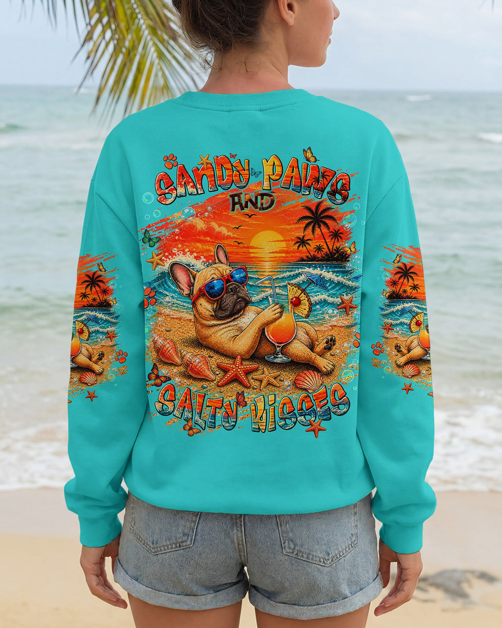 SANDY PAWS AND SALTY KISSES FRENCH BULLDOG ALL OVER PRINT - TLNT1505262