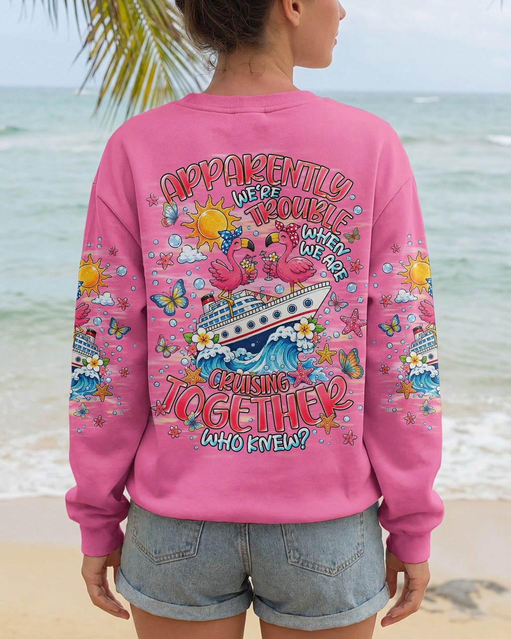 APPARENTLY WE'RE TROUBLE FLAMINGO CRUISING ALL OVER PRINT  - TLNT0307261