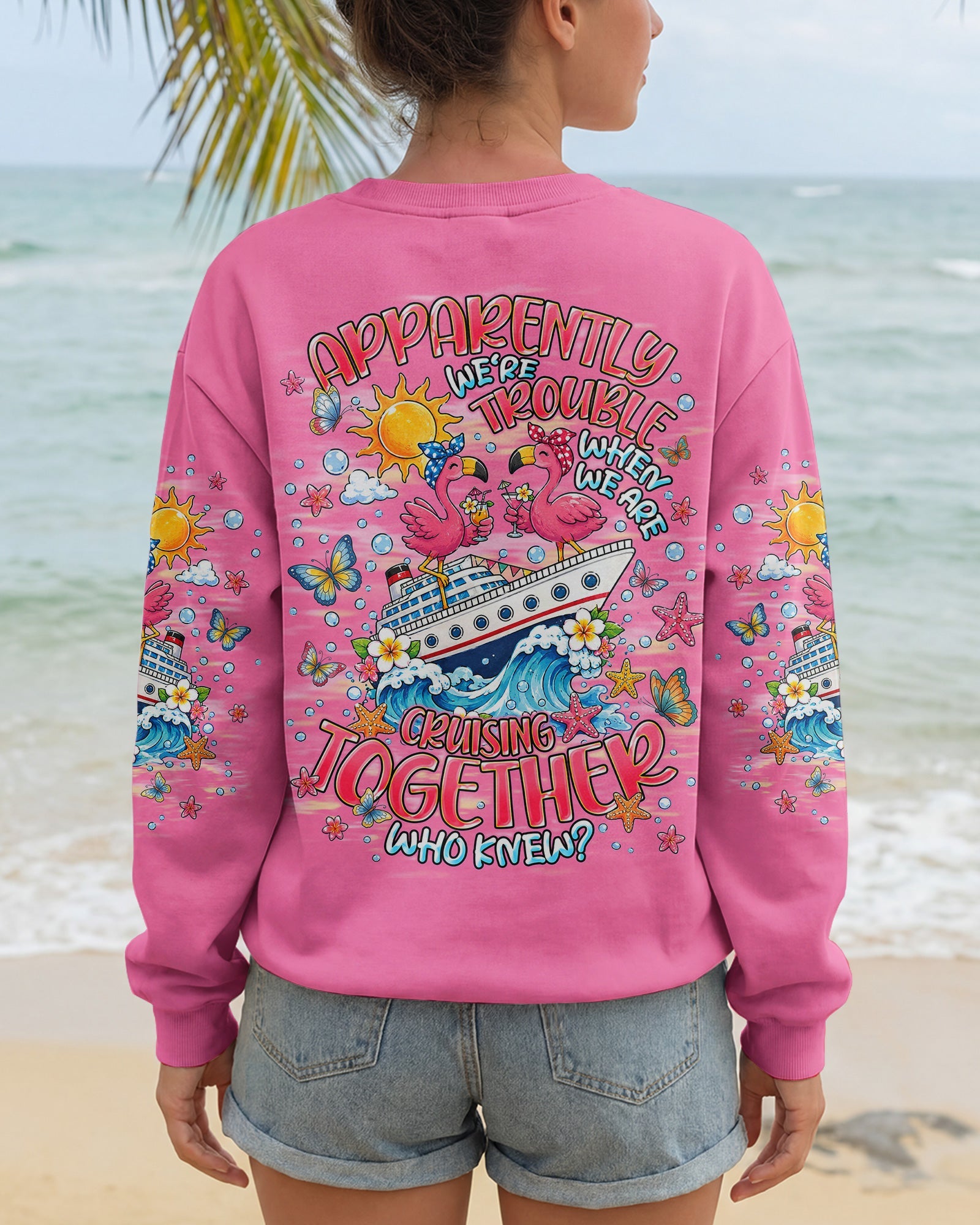 APPARENTLY WE'RE TROUBLE FLAMINGO CRUISING ALL OVER PRINT  - TLNT0307261