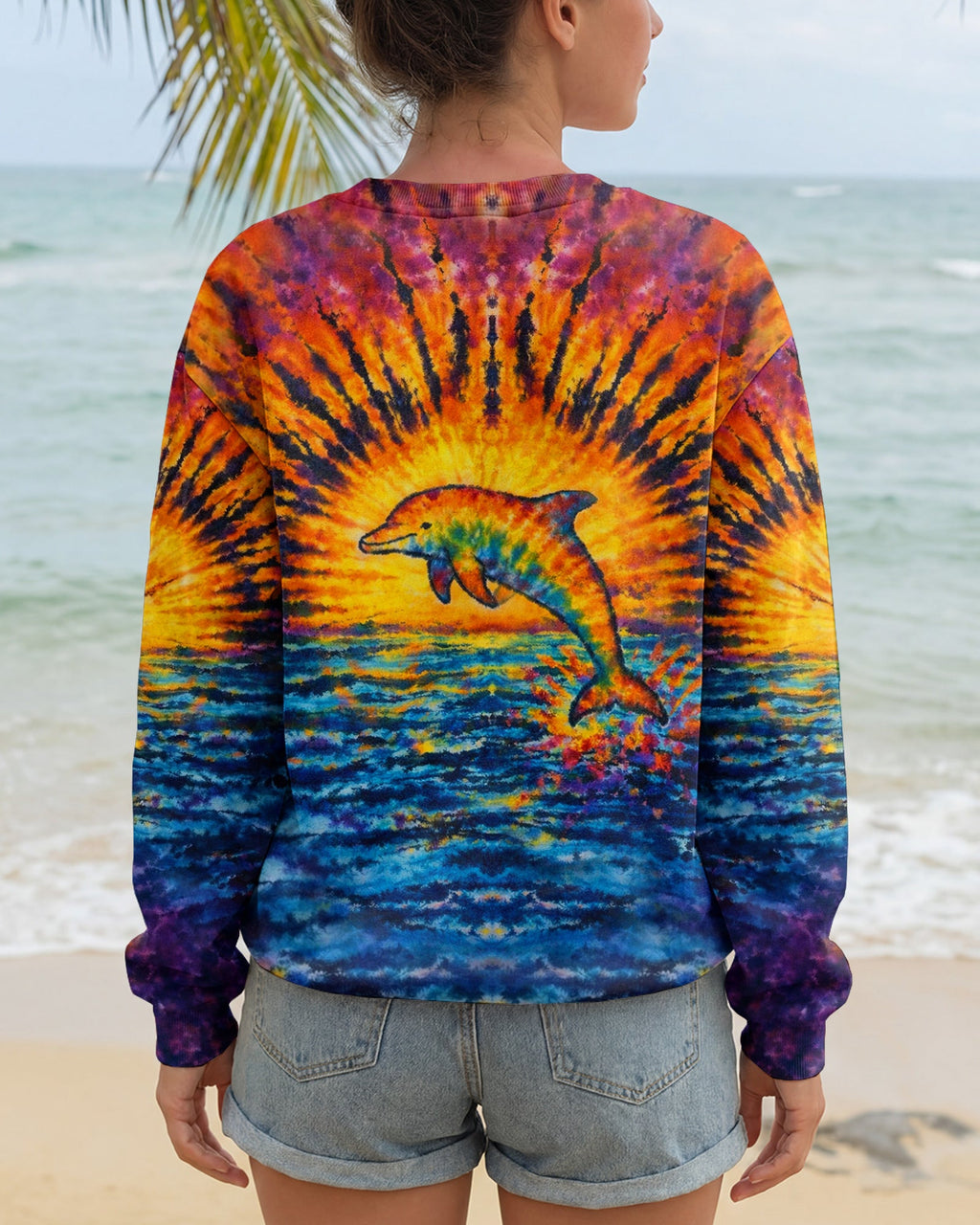 DOLPHIN SUNSET WATERCOLOR PATTERN ALL OVER PRINT - TLHN0904262