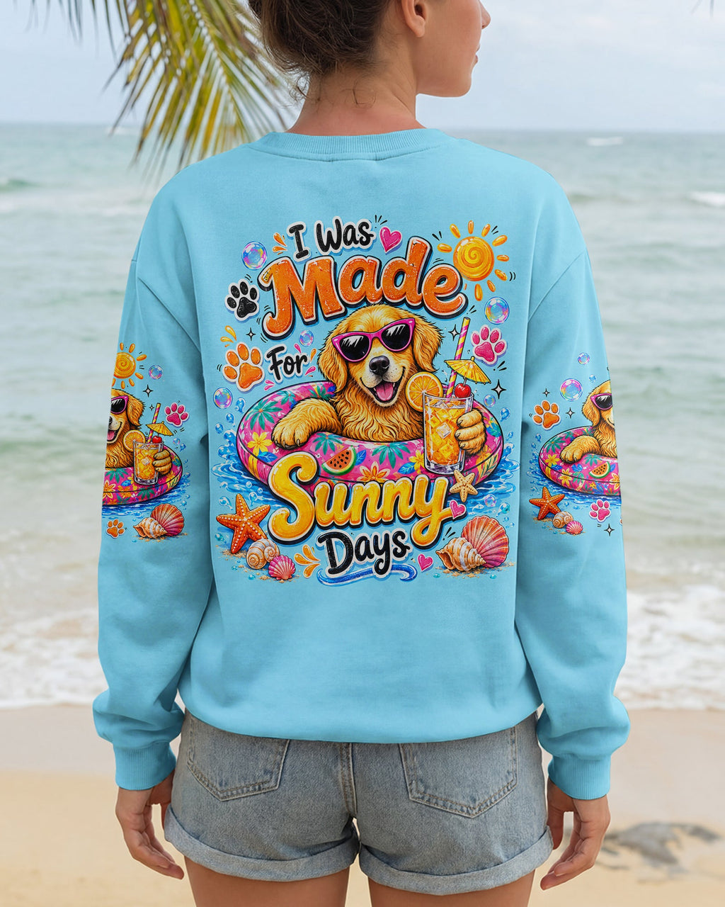 I WAS MADE FOR SUNNY DAYS GOLDEN RETRIEVER DOG ALL OVER PRINT   - TLTW0906261