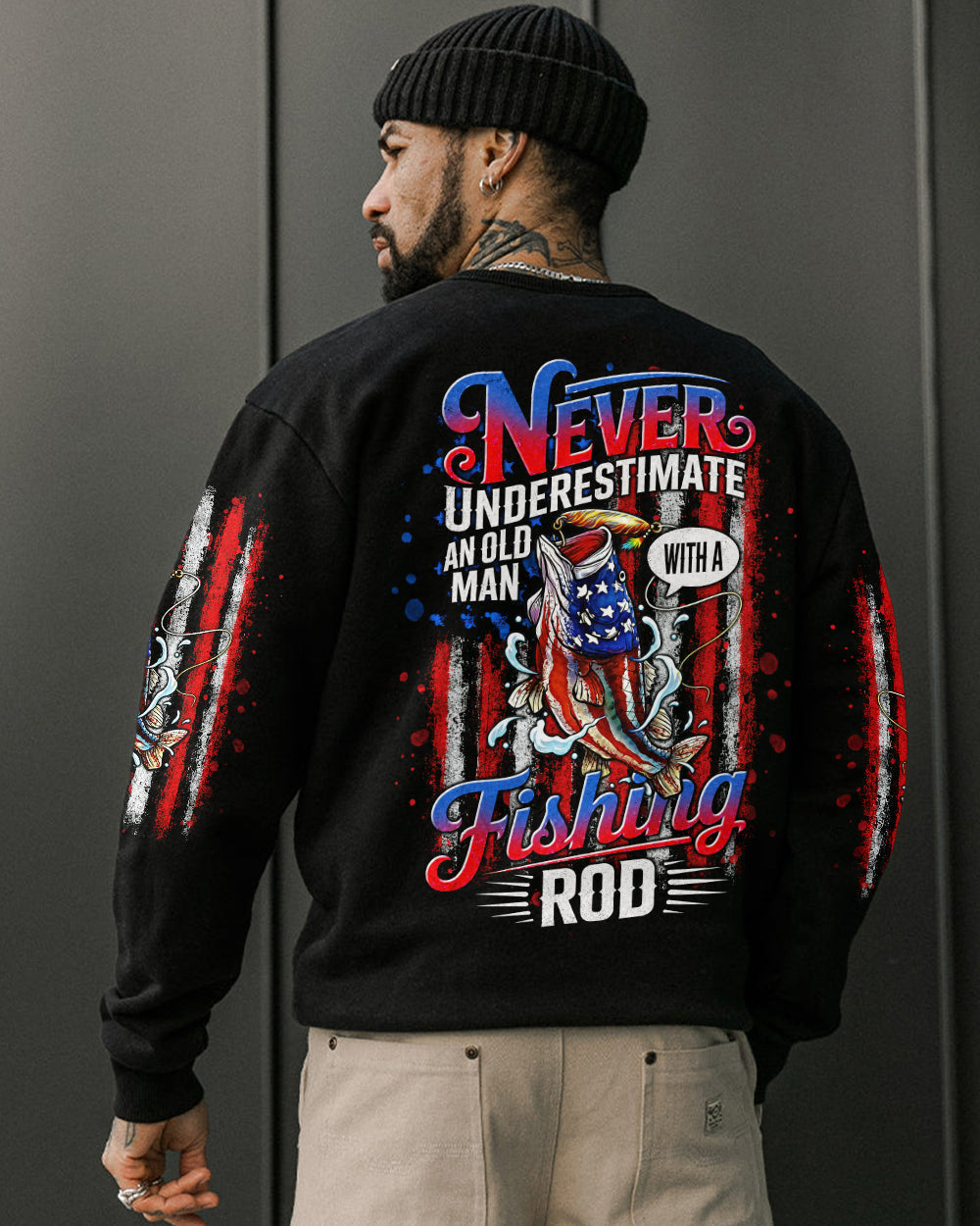 NEVER UNDERESTIMATE AN OLD MAN  FISHING ALL OVER PRINT - TLNT0406264