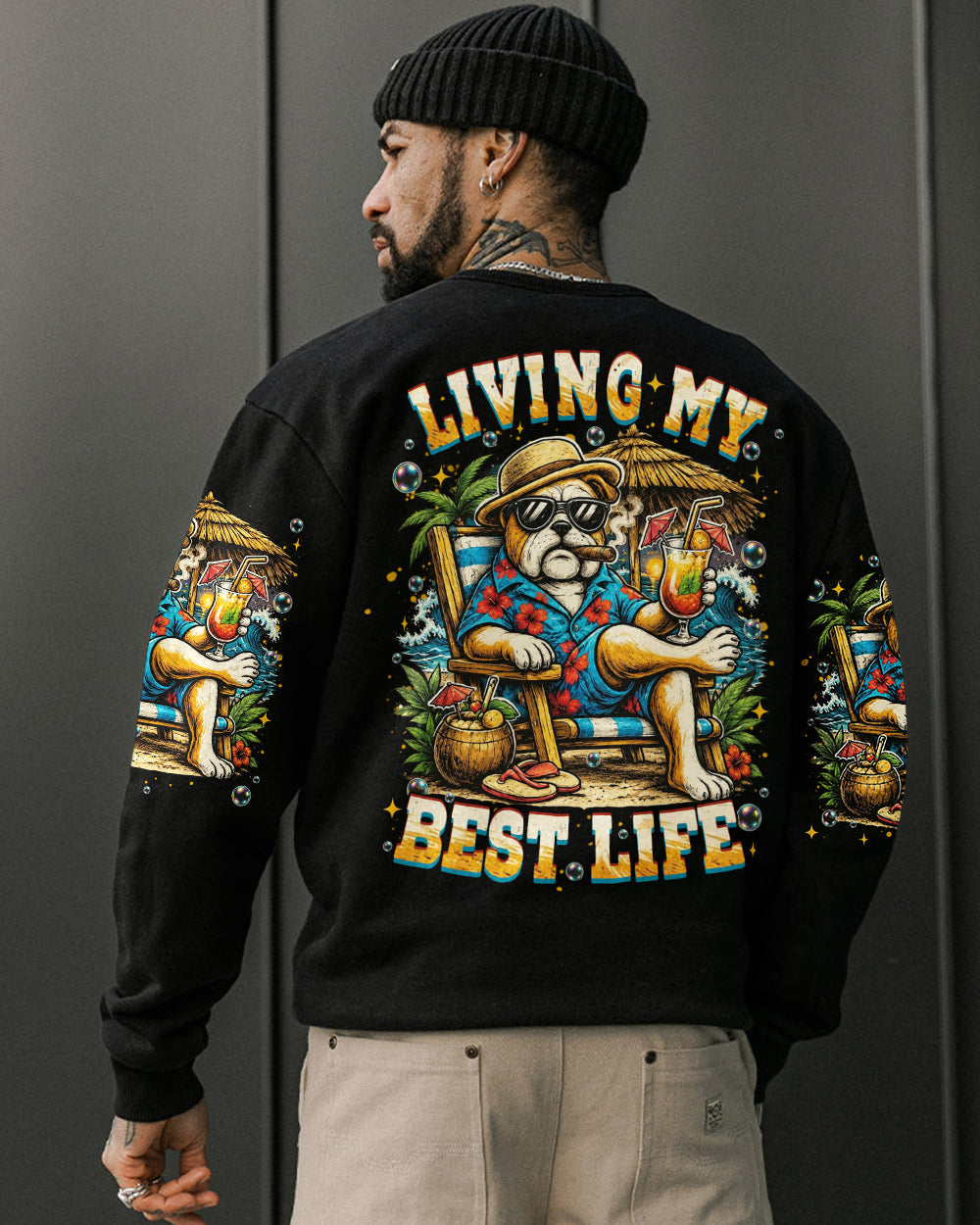 LIVING MY BEST LIFE PUG DOG ALL OVER PRINT  - TLHN0306263
