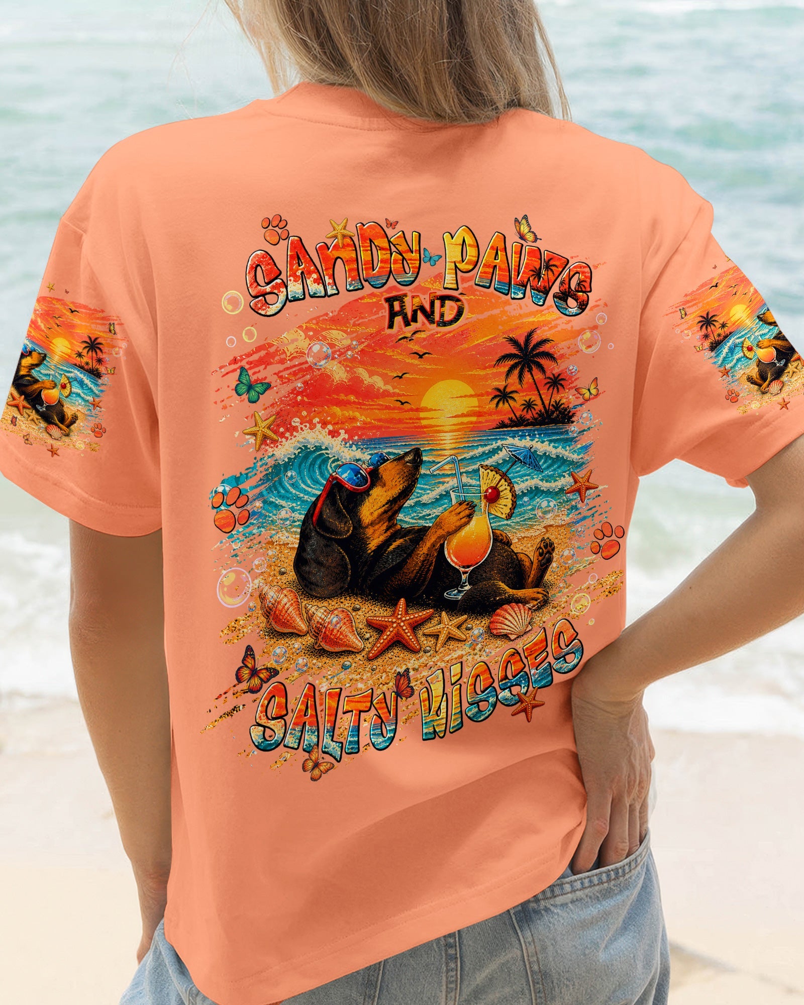 SANDY PAWS AND SALTY KISSES DACHSHUND DOG  ALL OVER PRINT  - TLNT0605263