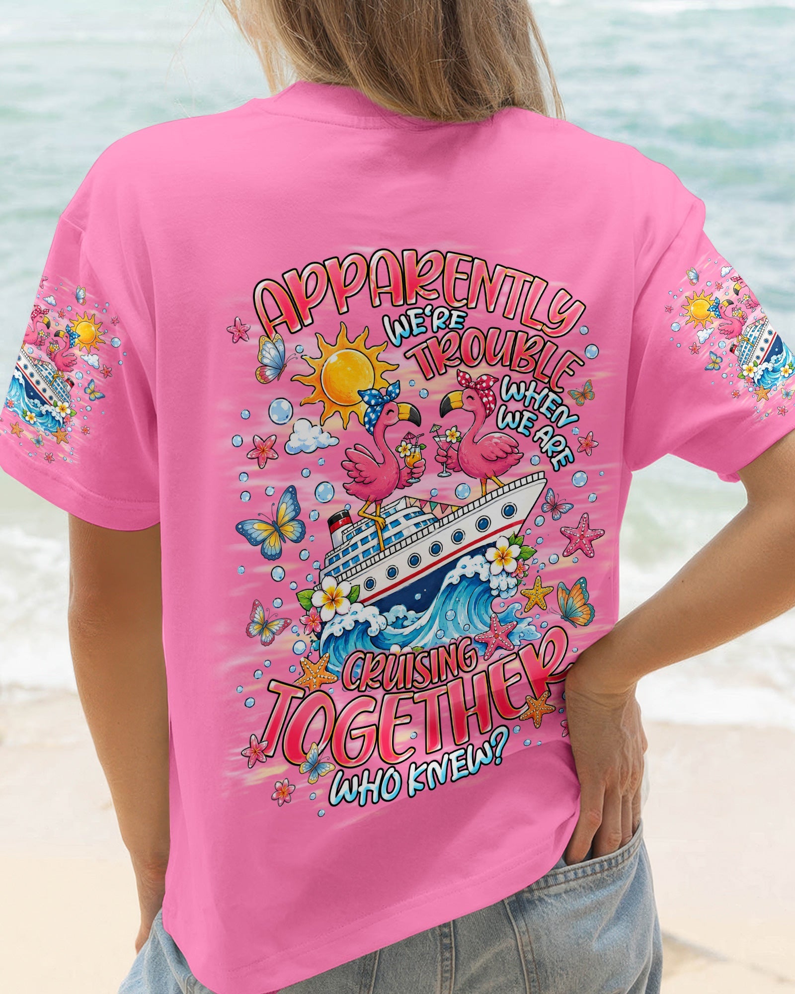 APPARENTLY WE'RE TROUBLE FLAMINGO CRUISING ALL OVER PRINT  - TLNT0307261