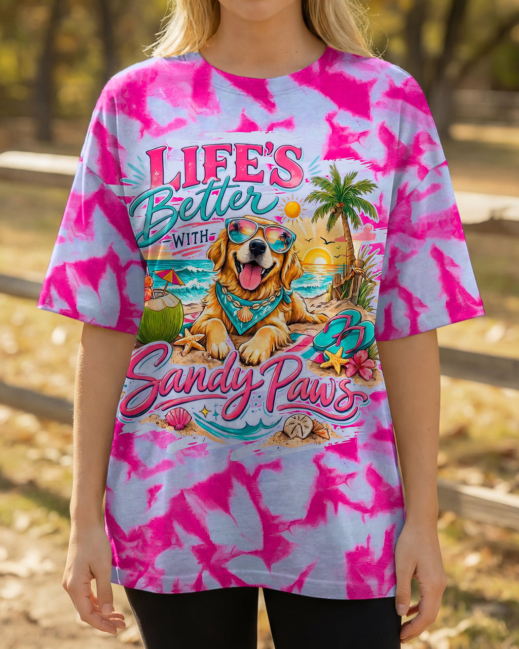 LIFE'S BETTER WITH SANDY PAWS GOLDEN RETRIEVER DOG ALL OVER PRINT - TYPQ2805261
