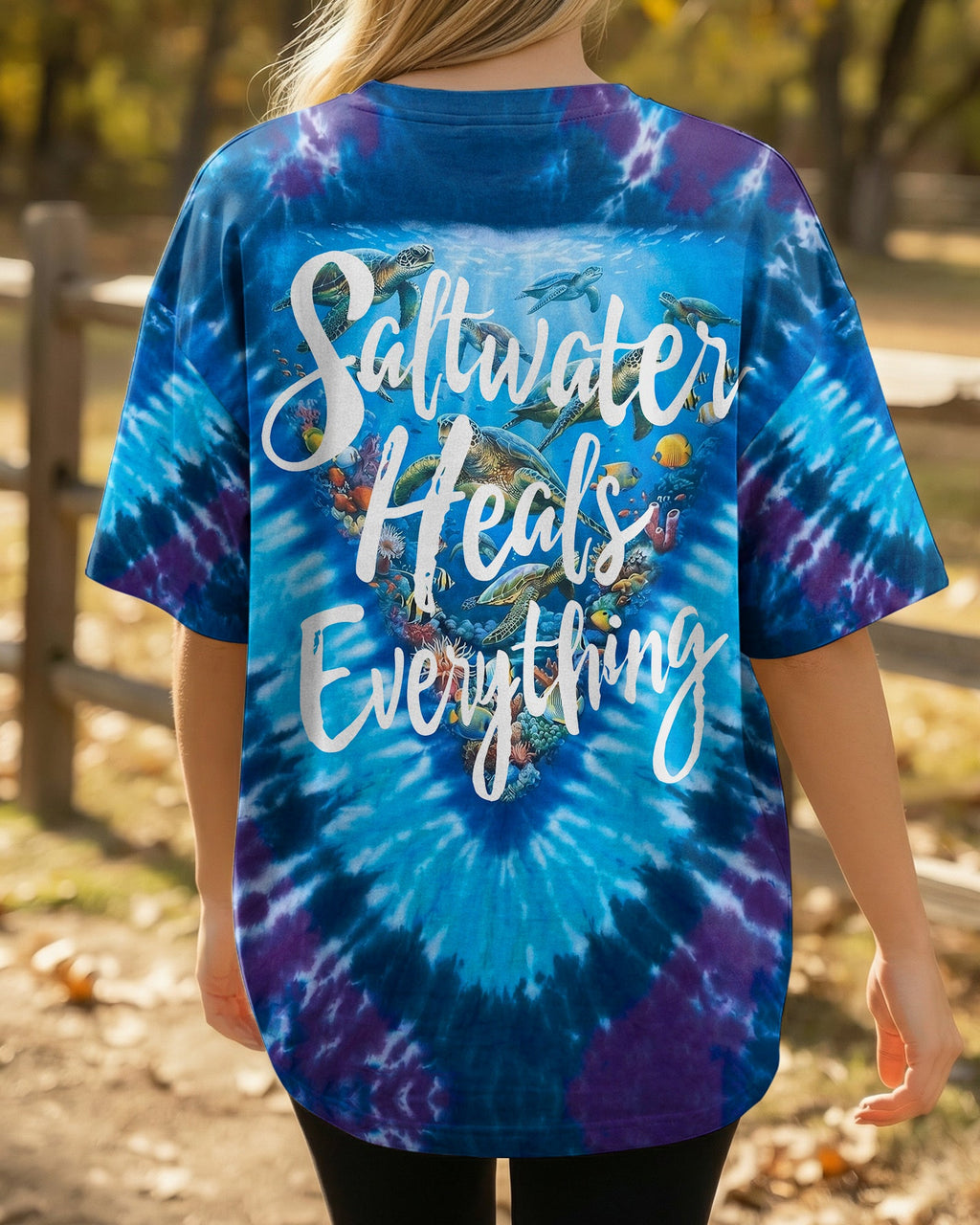 SALTWATER HEALS EVERYTHING OCEAN BLUE TURTLE BURST ALL OVER PRINT - TY0906261