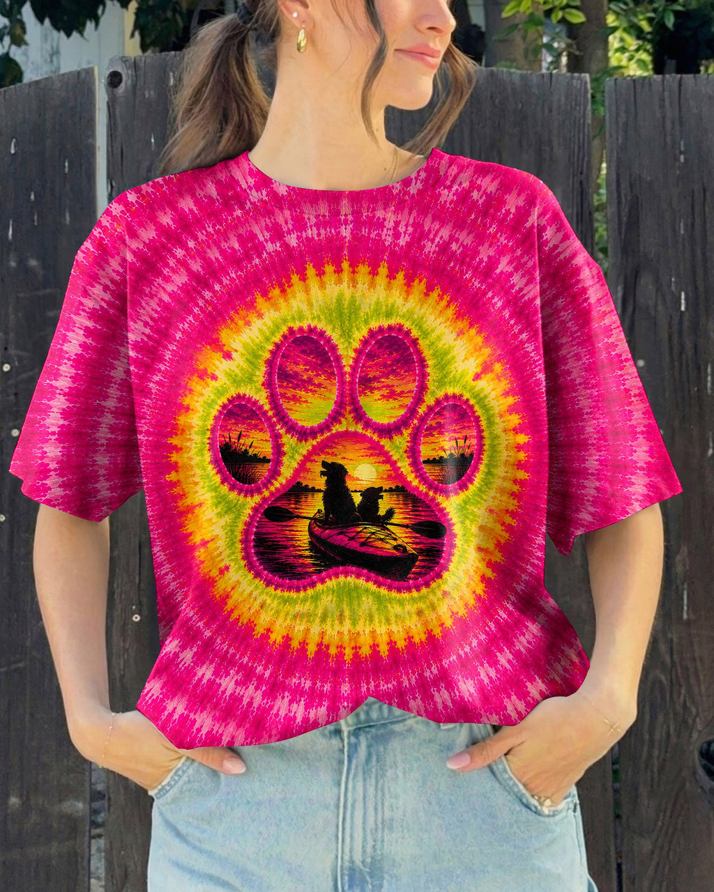 PAW PRINT KAYAK DOG SUNSET ALL OVER PRINT - TLNT0207265