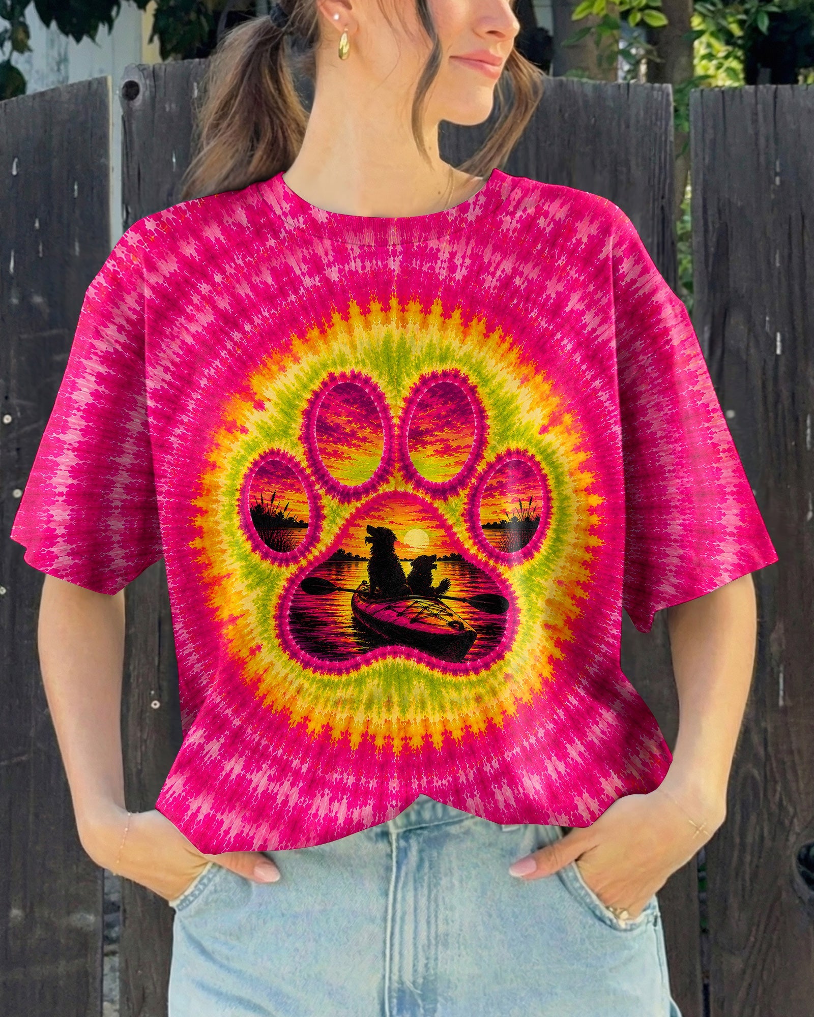 PAW PRINT KAYAK DOG SUNSET ALL OVER PRINT - TLNT0207265