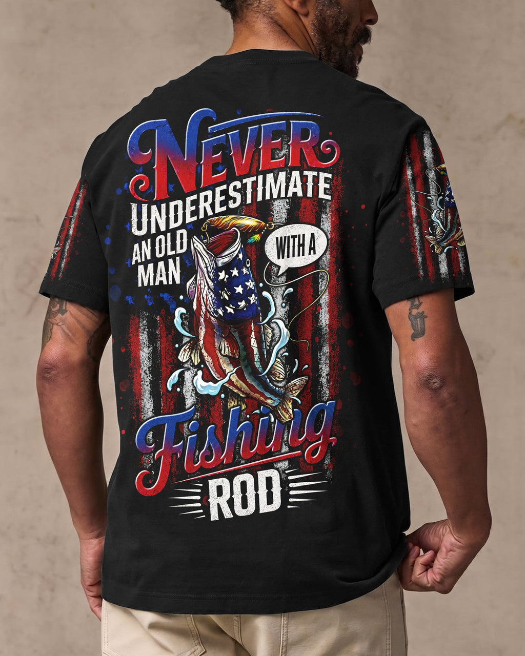 NEVER UNDERESTIMATE AN OLD MAN  FISHING ALL OVER PRINT - TLNT0406264