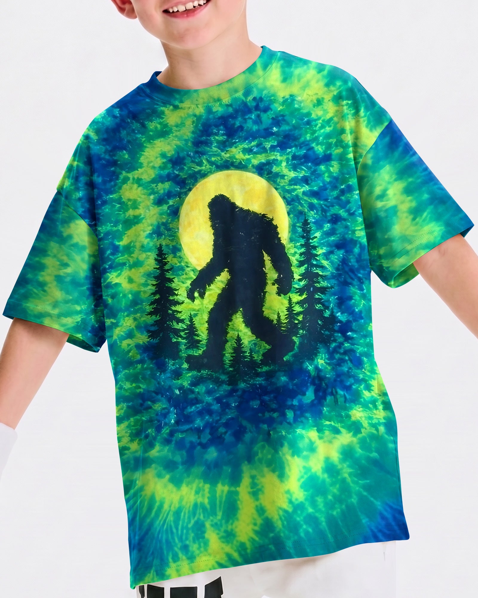 BIGFOOT IN THE FOREST GREEN BLUE SWIRL KIDS ALL OVER PRINT  - TLNO0906261