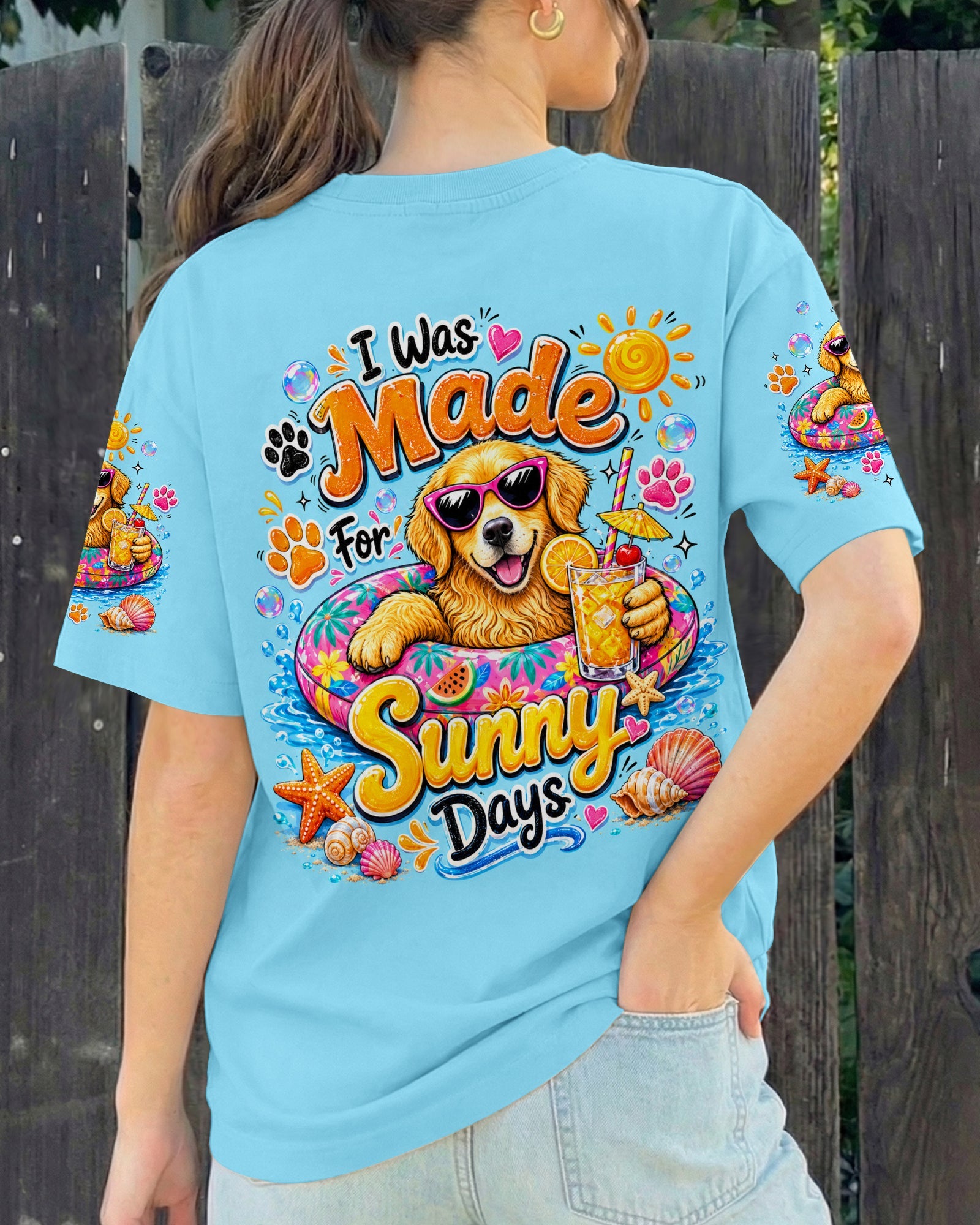 I WAS MADE FOR SUNNY DAYS GOLDEN RETRIEVER DOG ALL OVER PRINT   - TLTW0906261