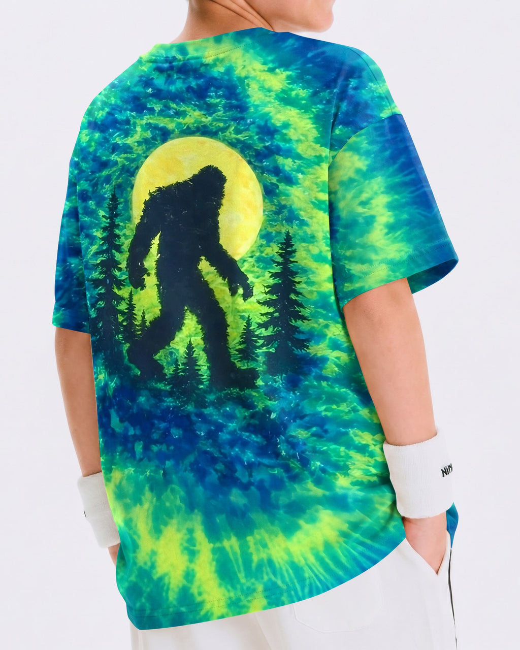 BIGFOOT IN THE FOREST GREEN BLUE SWIRL KIDS ALL OVER PRINT  - TLNO0906261