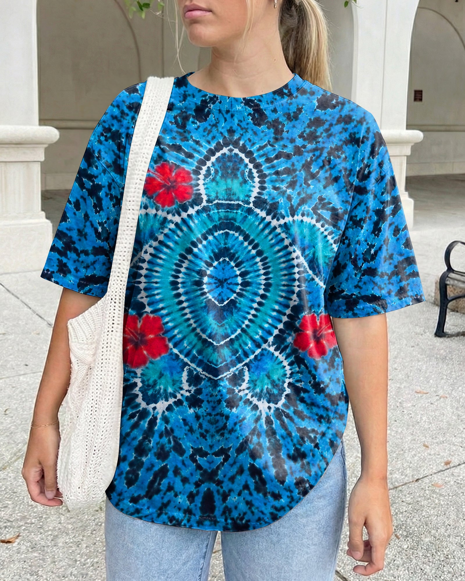 HIBISCUS FLOWERS AND SEA TURTLE BURST ALL OVER PRINT  - TLNT1407263