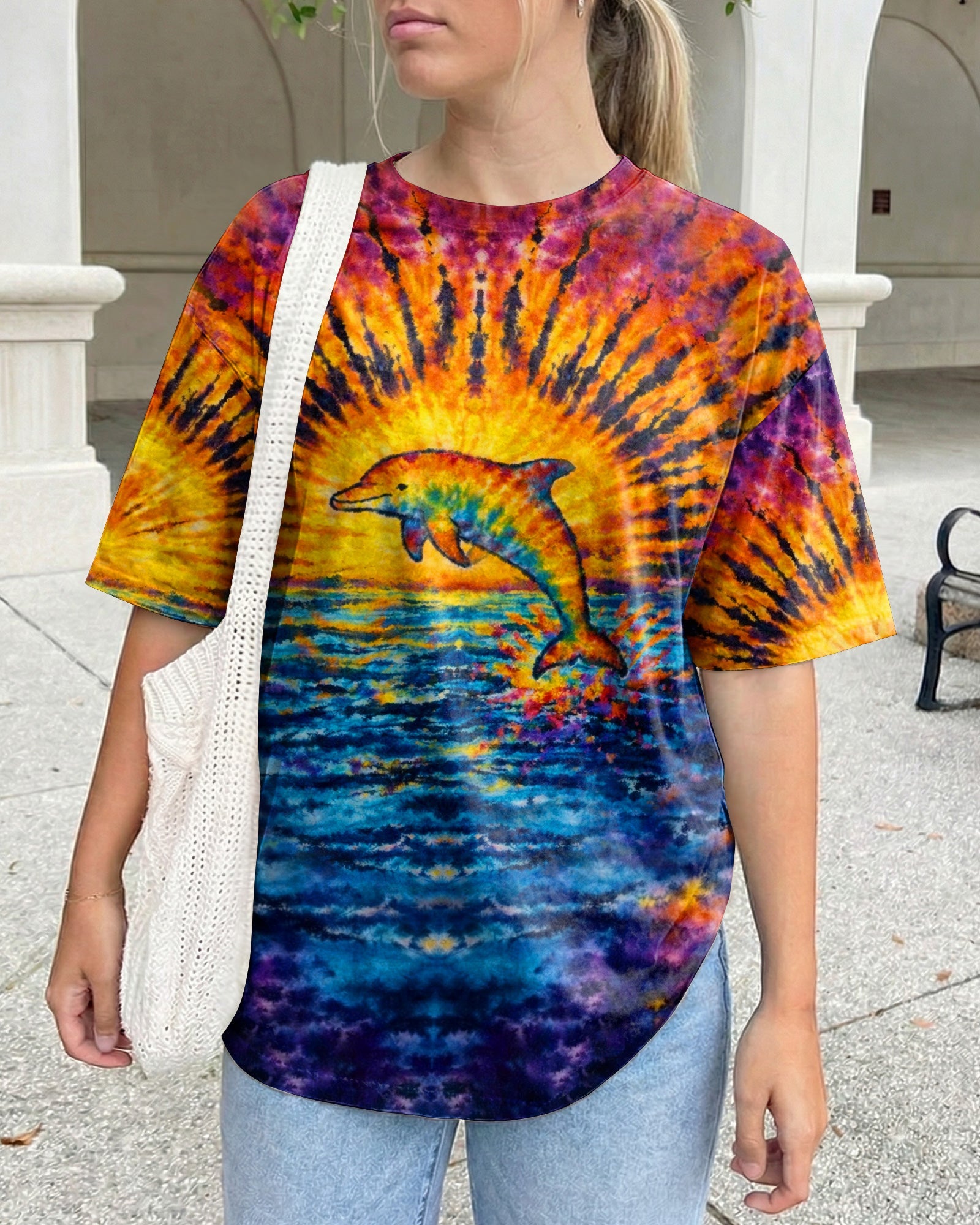 DOLPHIN SUNSET WATERCOLOR PATTERN ALL OVER PRINT - TLHN0904262