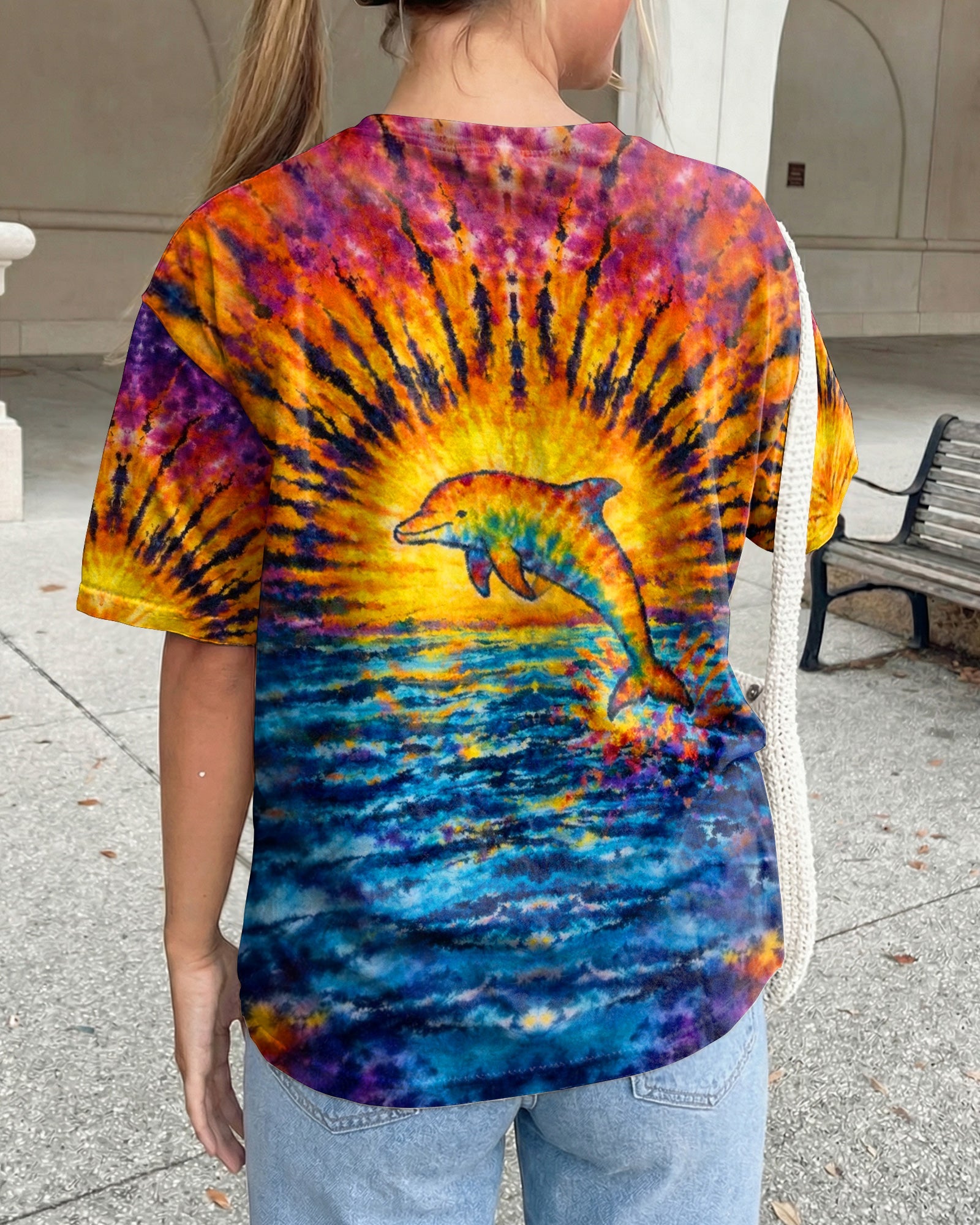 DOLPHIN SUNSET WATERCOLOR PATTERN ALL OVER PRINT - TLHN0904262