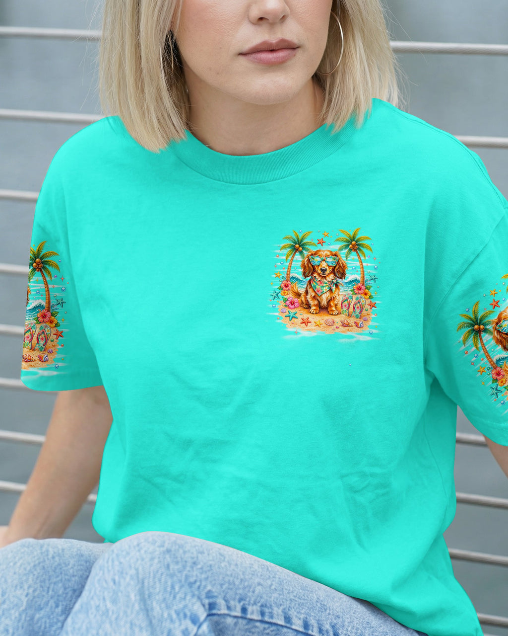 SANDY PAWS AND SALTY KISSES LONG-HAIRED DACHSHUND DOG ALL OVER PRINT  - TLNO0206261