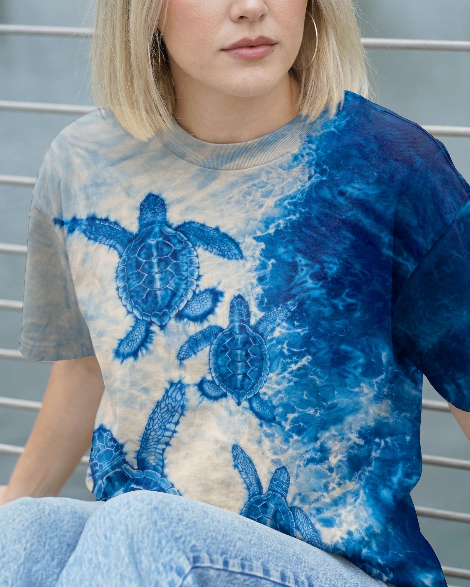 SEA TURTLE FAMILY WAVES  ALL OVER PRINT - TLTW1504263