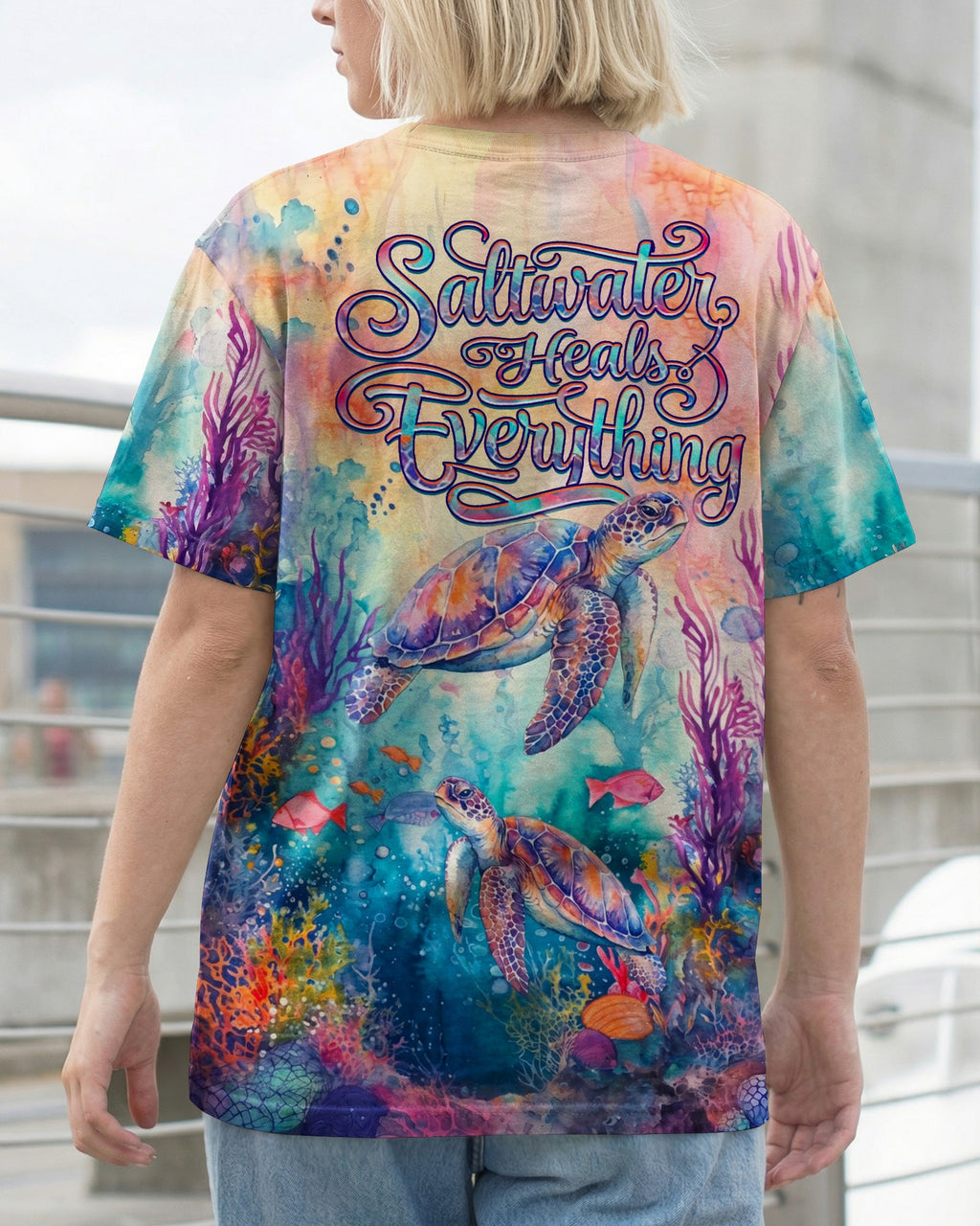 SALTWATER HEALS EVERYTHING TURTLE ALL OVER PRINT  - TLHN2104261