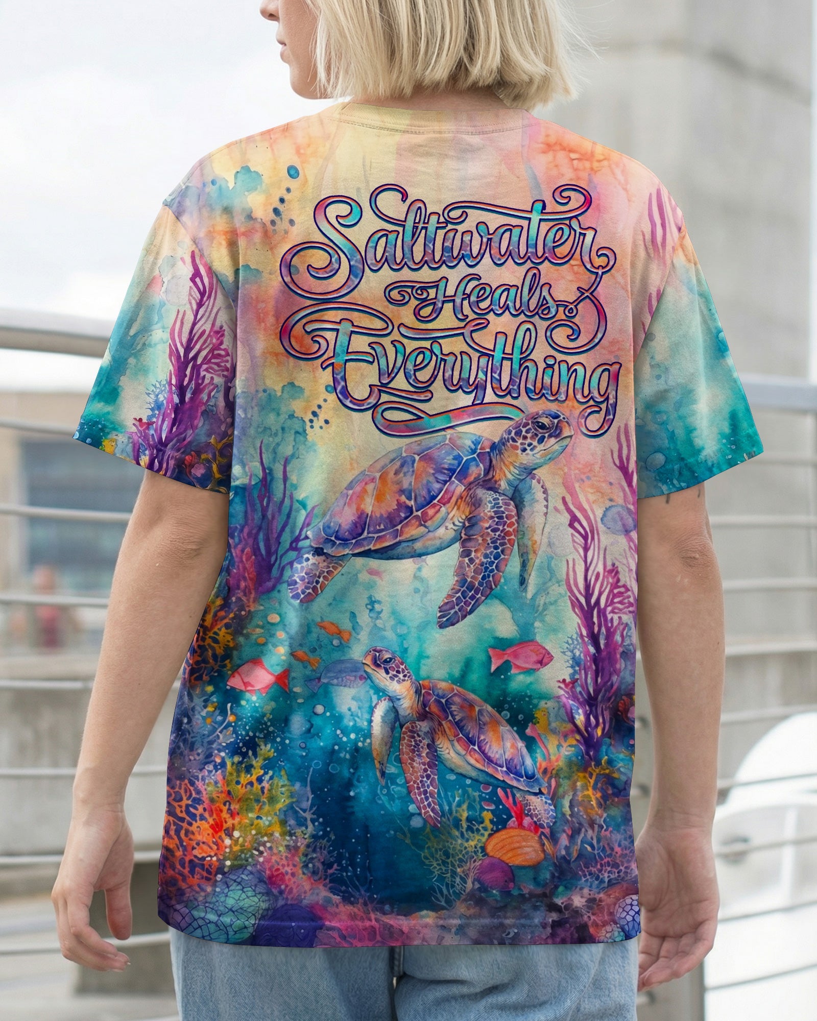 SALTWATER HEALS EVERYTHING TURTLE ALL OVER PRINT  - TLHN2104261