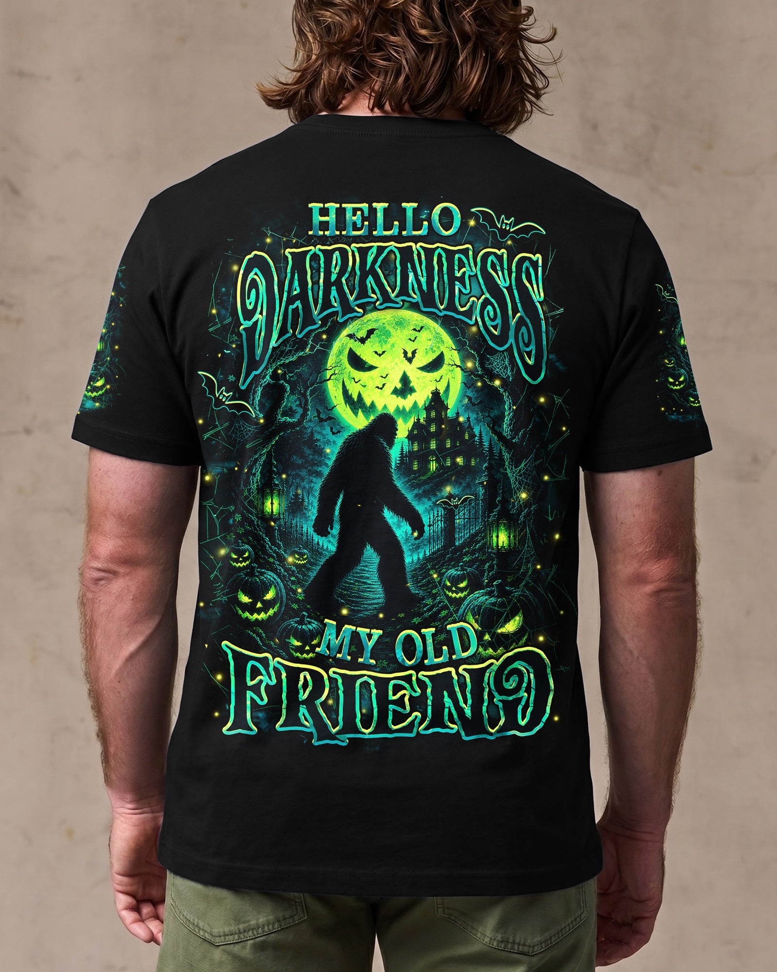 HELLO DARKNESS MY OLD FRIEND BIGFOOT HALLOWEEN ALL OVER PRINT  - TLHN2107261