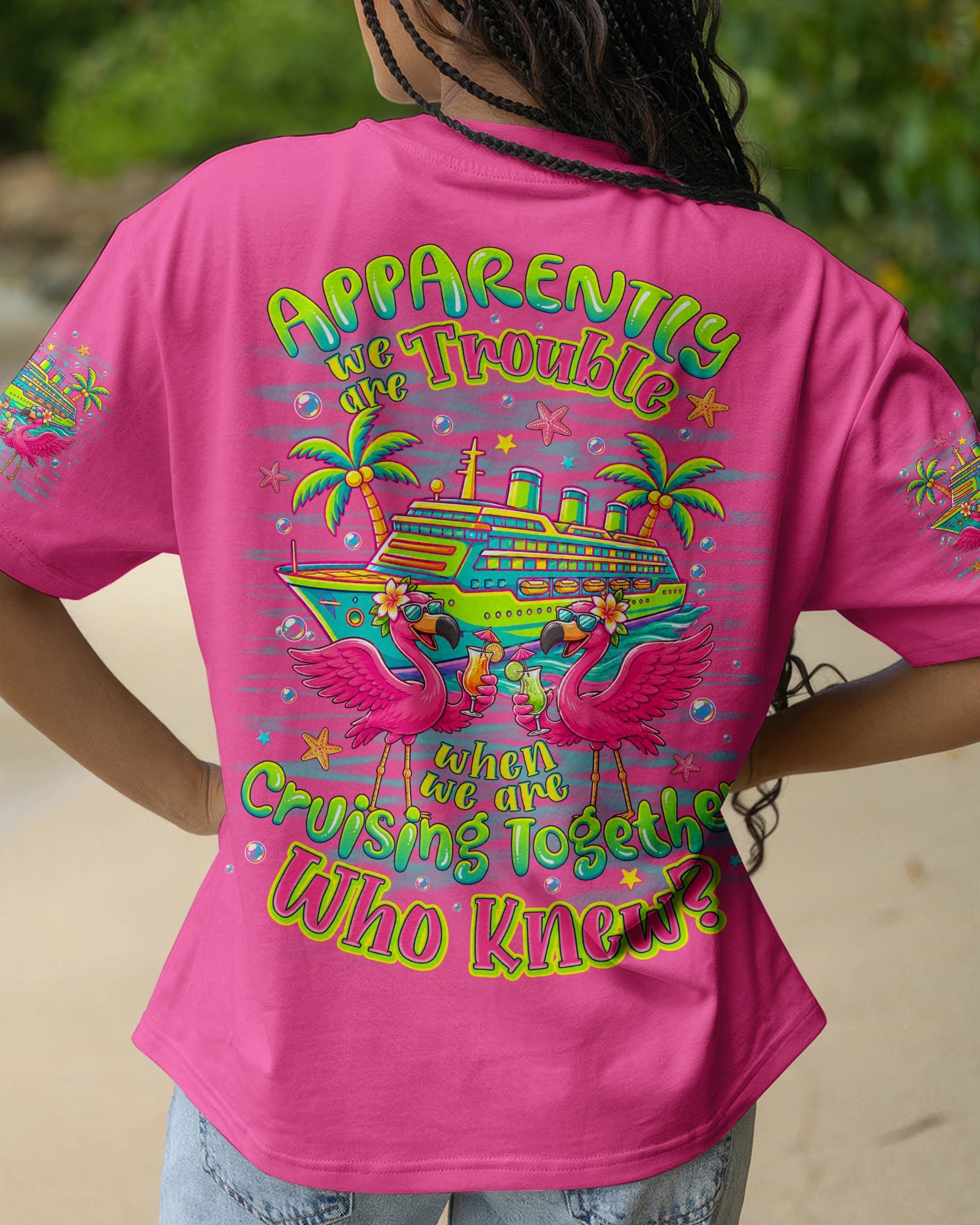 APPARENTLY WE'RE TROUBLE FLAMINGO CRUISING ALL OVER PRINT - TLNO307263