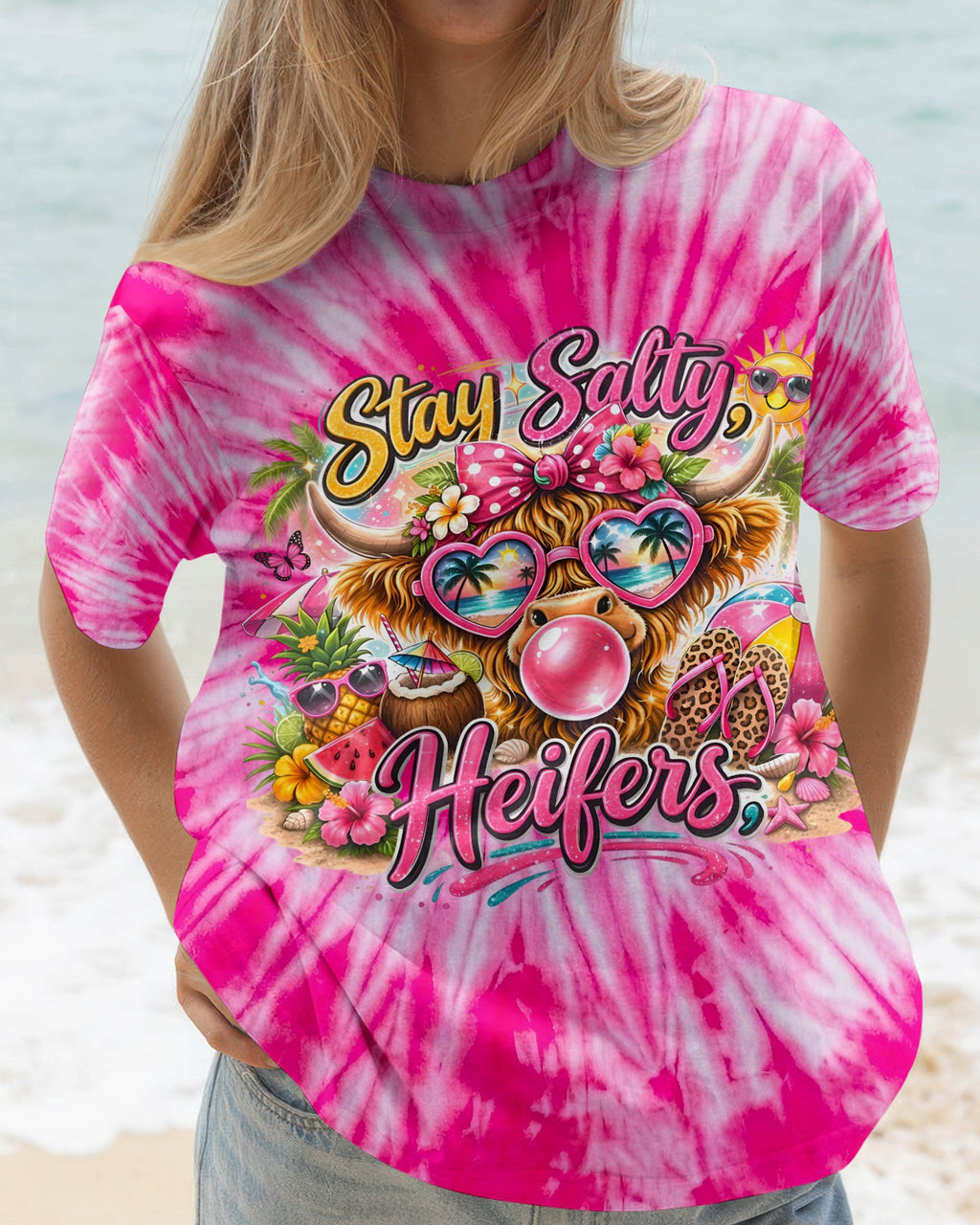 STAY SALTY HEIFERS PINK ALL OVER PRINT - TYLN2804261