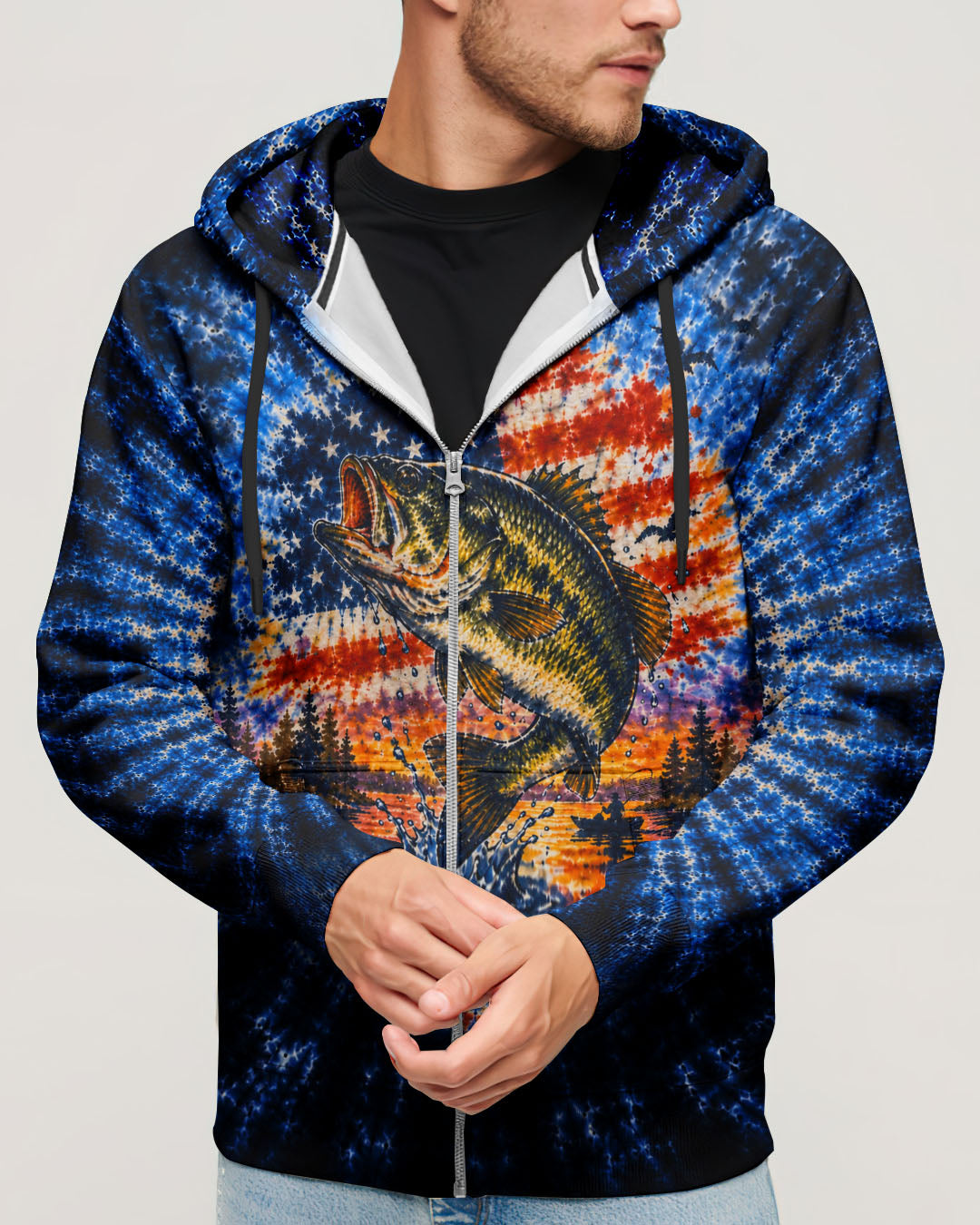 SUNSET FISHING STARS & STRIPES PATTERN ALL OVER PRINT - TLHN0106263