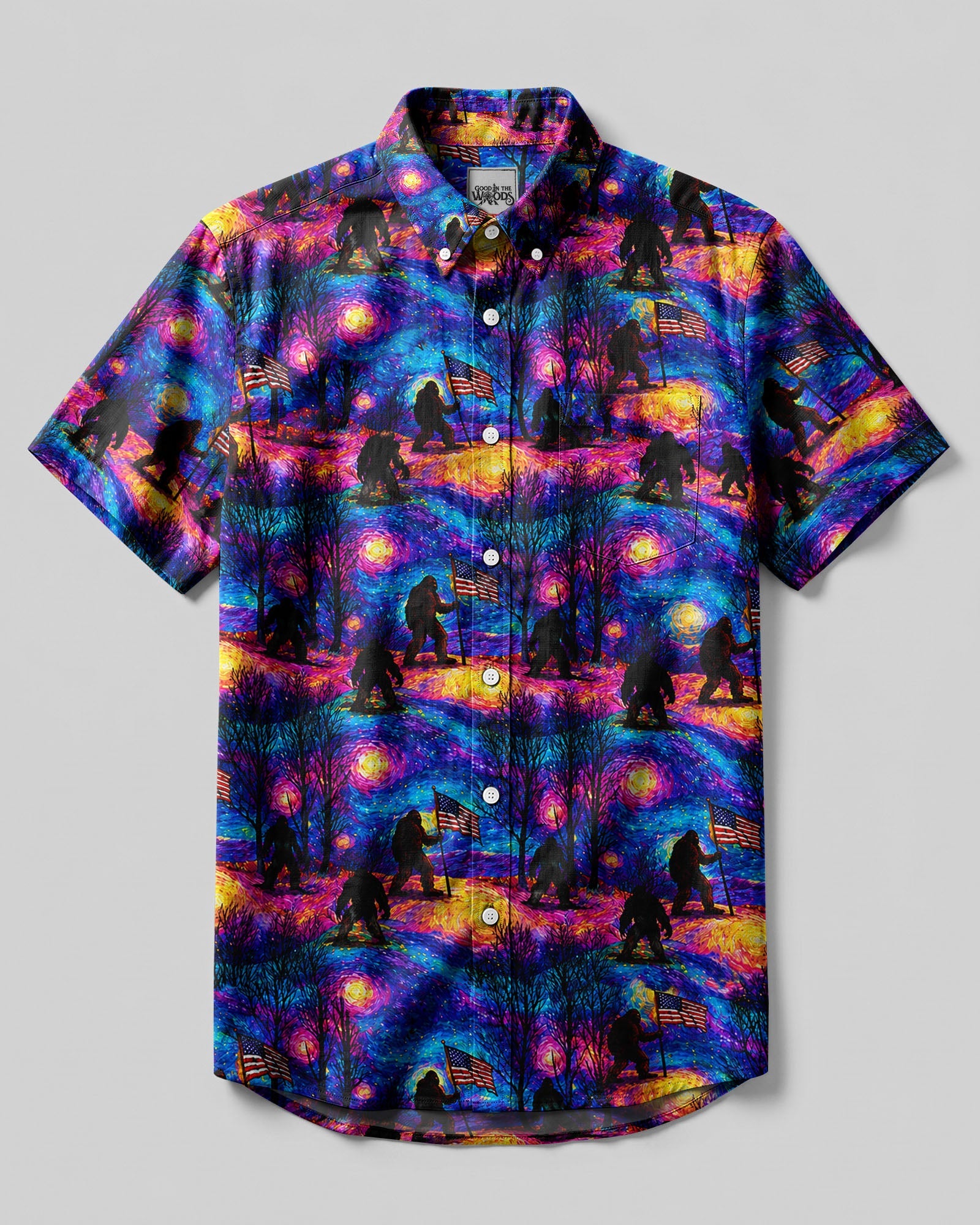 PSYCHEDELIC NIGHT BIGFOOT BUTTON-DOWN COLLAR SHIRT  - TLHN0506262