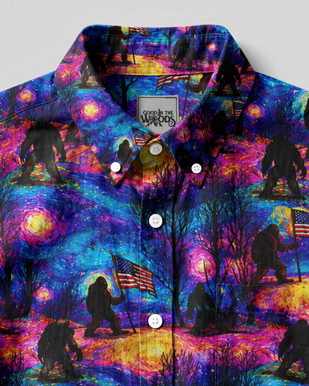 PSYCHEDELIC NIGHT BIGFOOT BUTTON-DOWN COLLAR SHIRT  - TLHN0506262