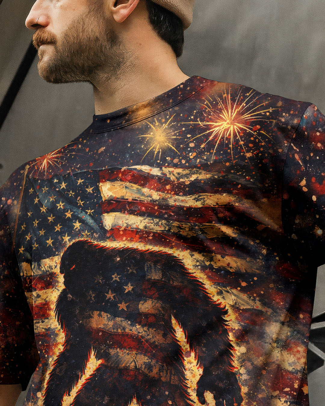 BIGFOOT STARS AND STRIPES GRUNGE ART ALL OVER PRINT - TLHN0704263