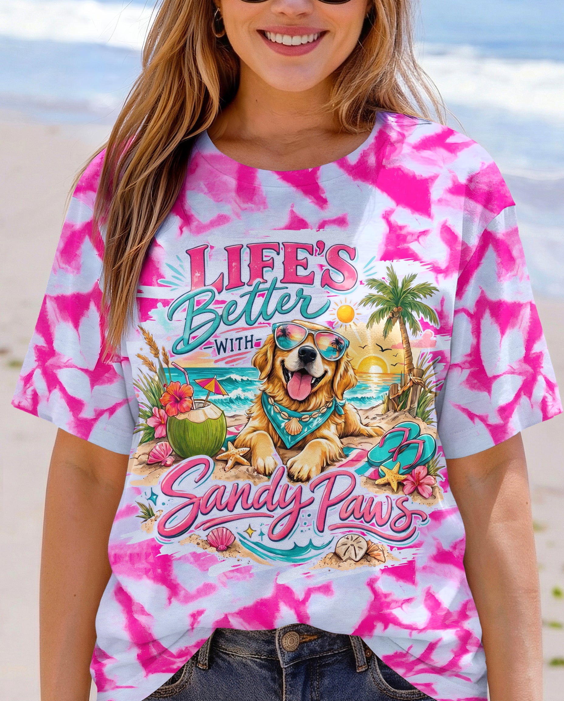 LIFE'S BETTER WITH SANDY PAWS GOLDEN RETRIEVER DOG ALL OVER PRINT - TYPQ2805261