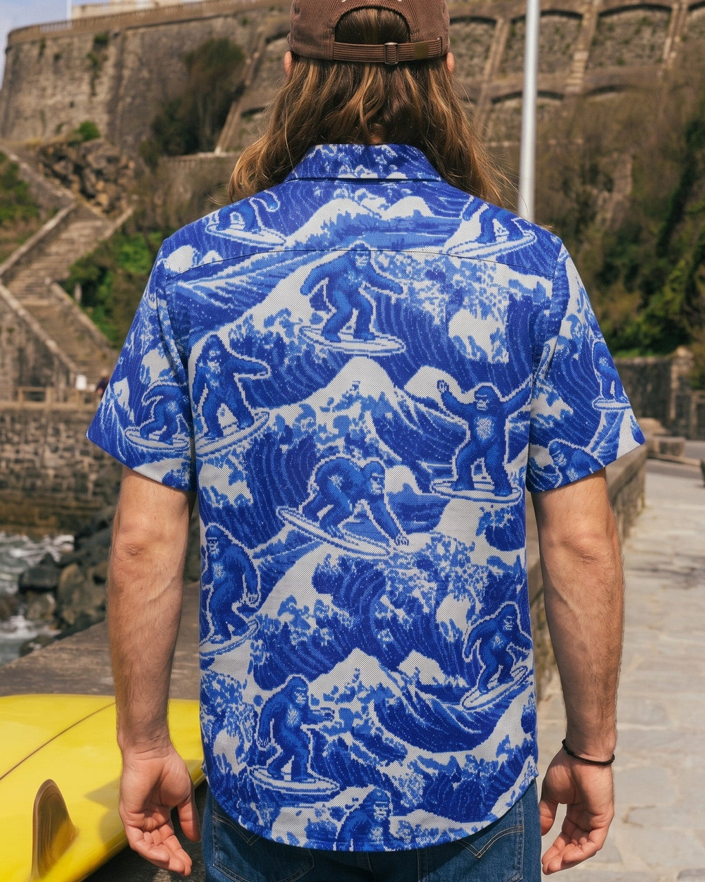 PIXELATED SURFING BIGFOOT BUTTON-DOWN COLLAR SHIRT - RITD1606261