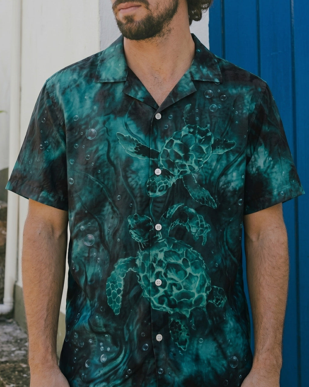 MYSTIC TEAL UNDERWATER SEA TURTLES  CAMP SHIRT - RITD1706261