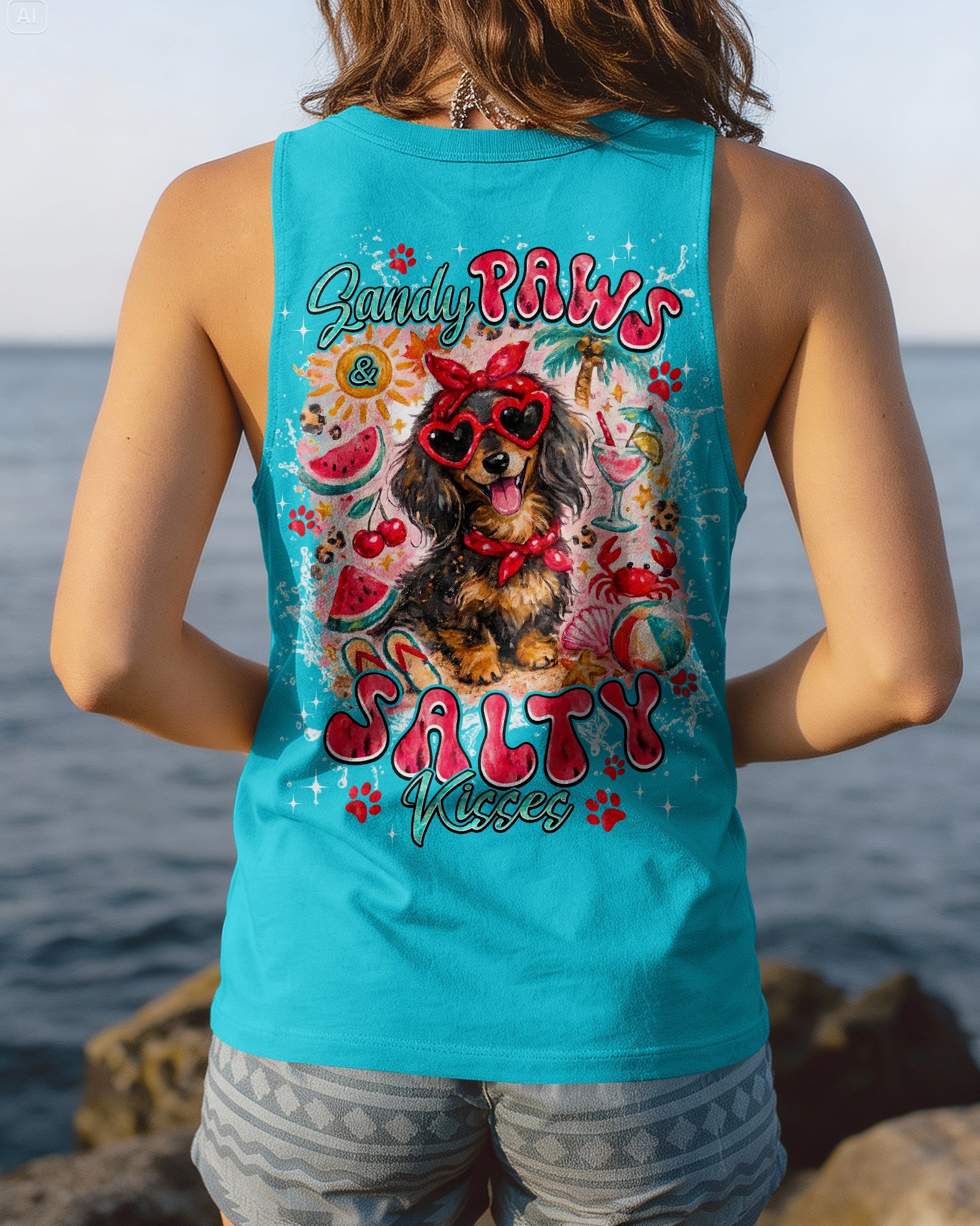 SANDY PAWS AND SALTY KISSES DACHSHUND ALL OVER PRINT - TYPQ2505262