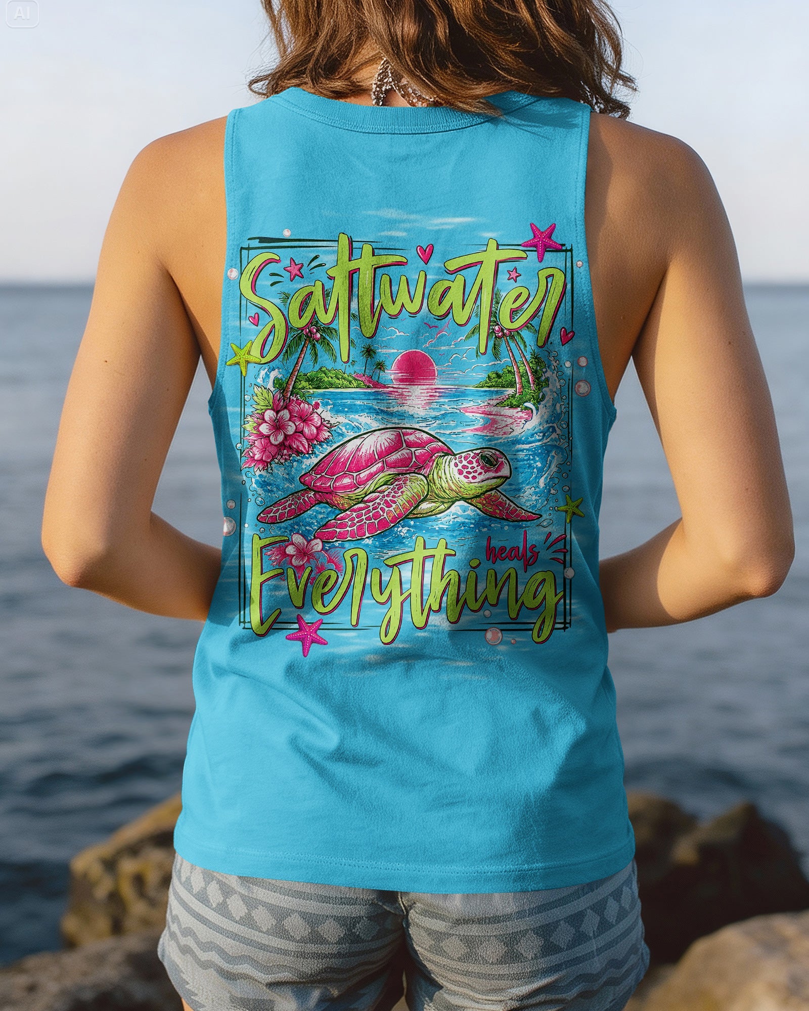 SALTWATER HEALS EVERYTHING TURTLE ALL OVER PRINT  - TLNT1107261