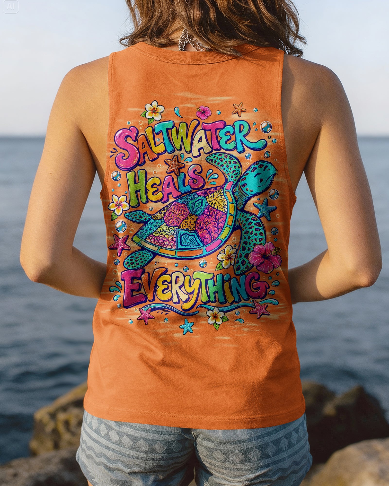 SALTWATER HEALS EVERYTHING TURTLE ALL OVER PRINT   - TLNT1306263
