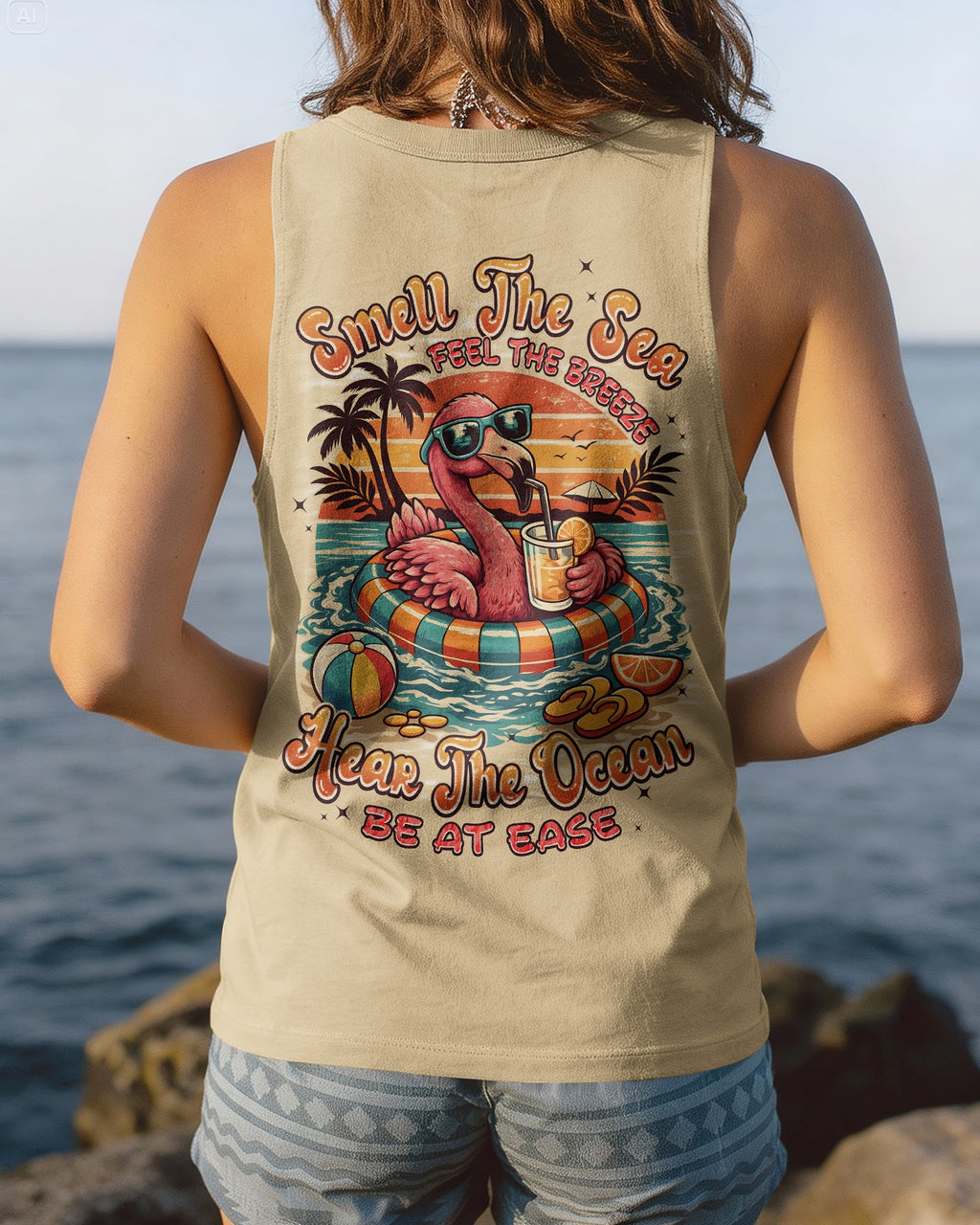SMELL THE SEA FEEL THE BREEZE FLAMINGO ALL OVER PRINT - TYPQ1404262