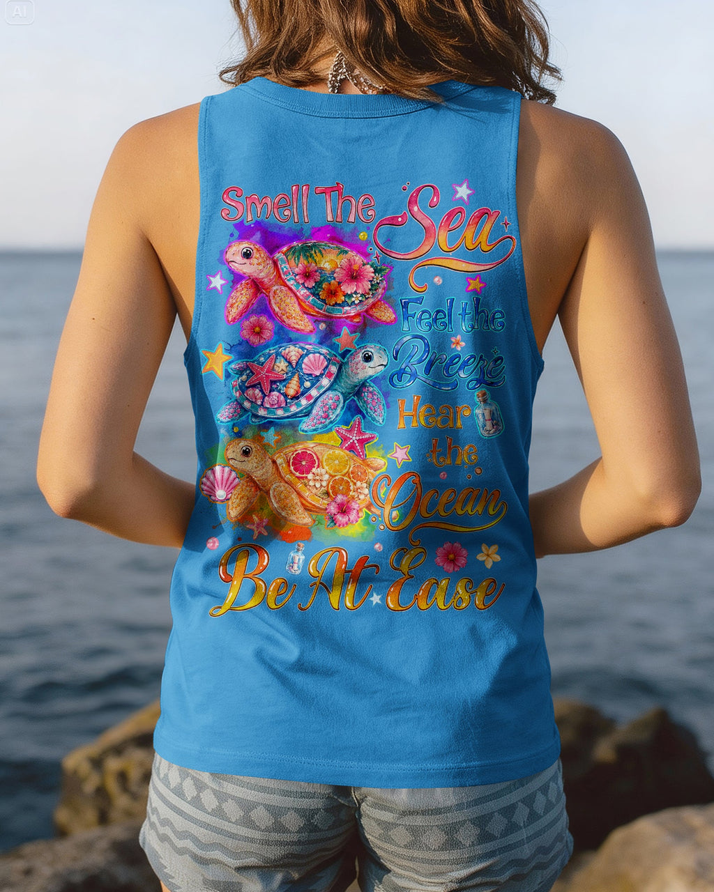 SMELL THE SEA FEEL THE BREEZE TURTLE ALL OVER PRINT - TYQY1505262
