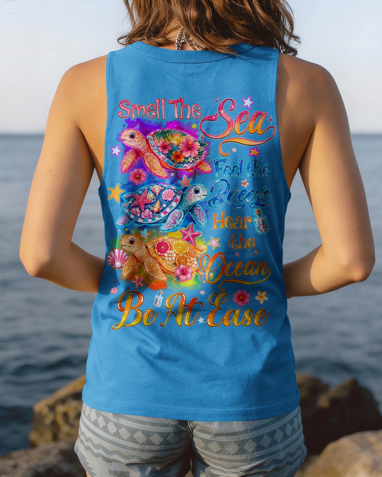 SMELL THE SEA FEEL THE BREEZE TURTLE ALL OVER PRINT - TYQY1505262