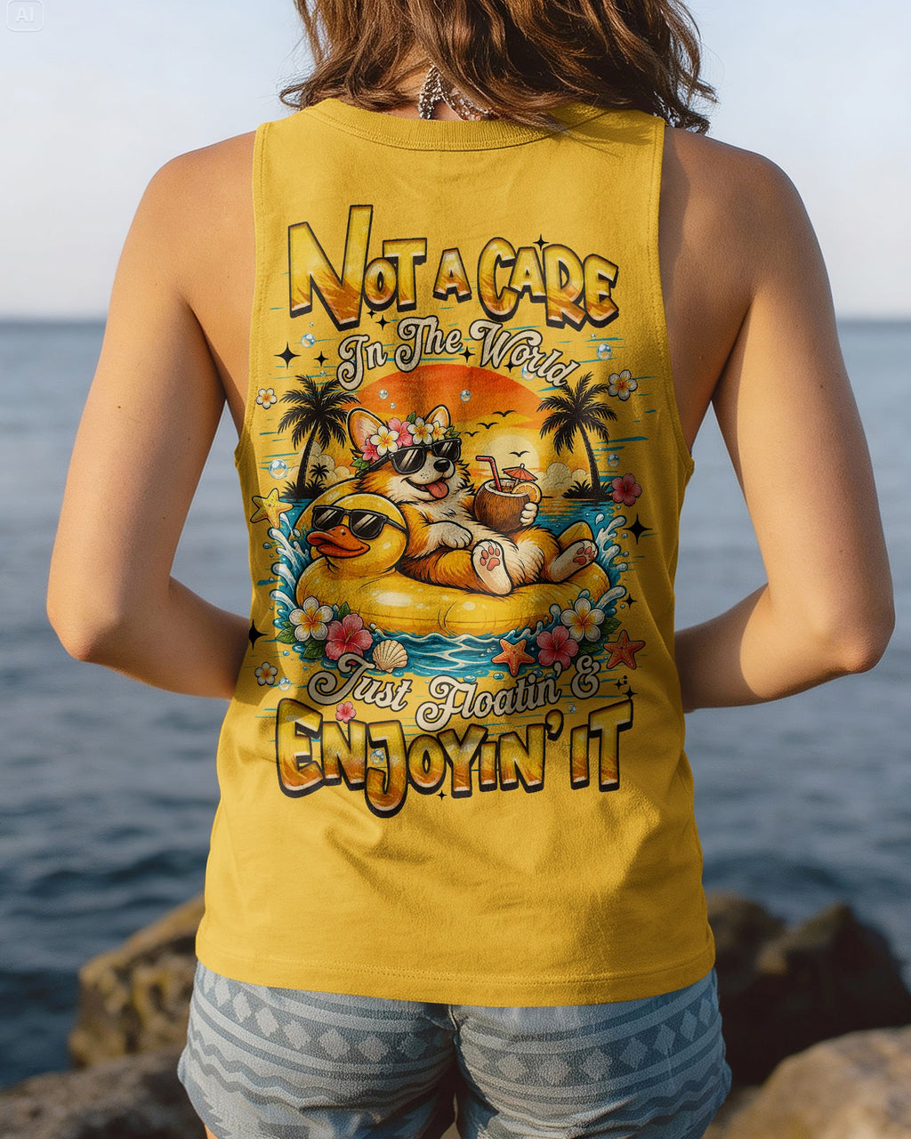 NOT A CARE IN THE WORLD CORGI DOG  ALL OVER PRINT  - TLHN0405263