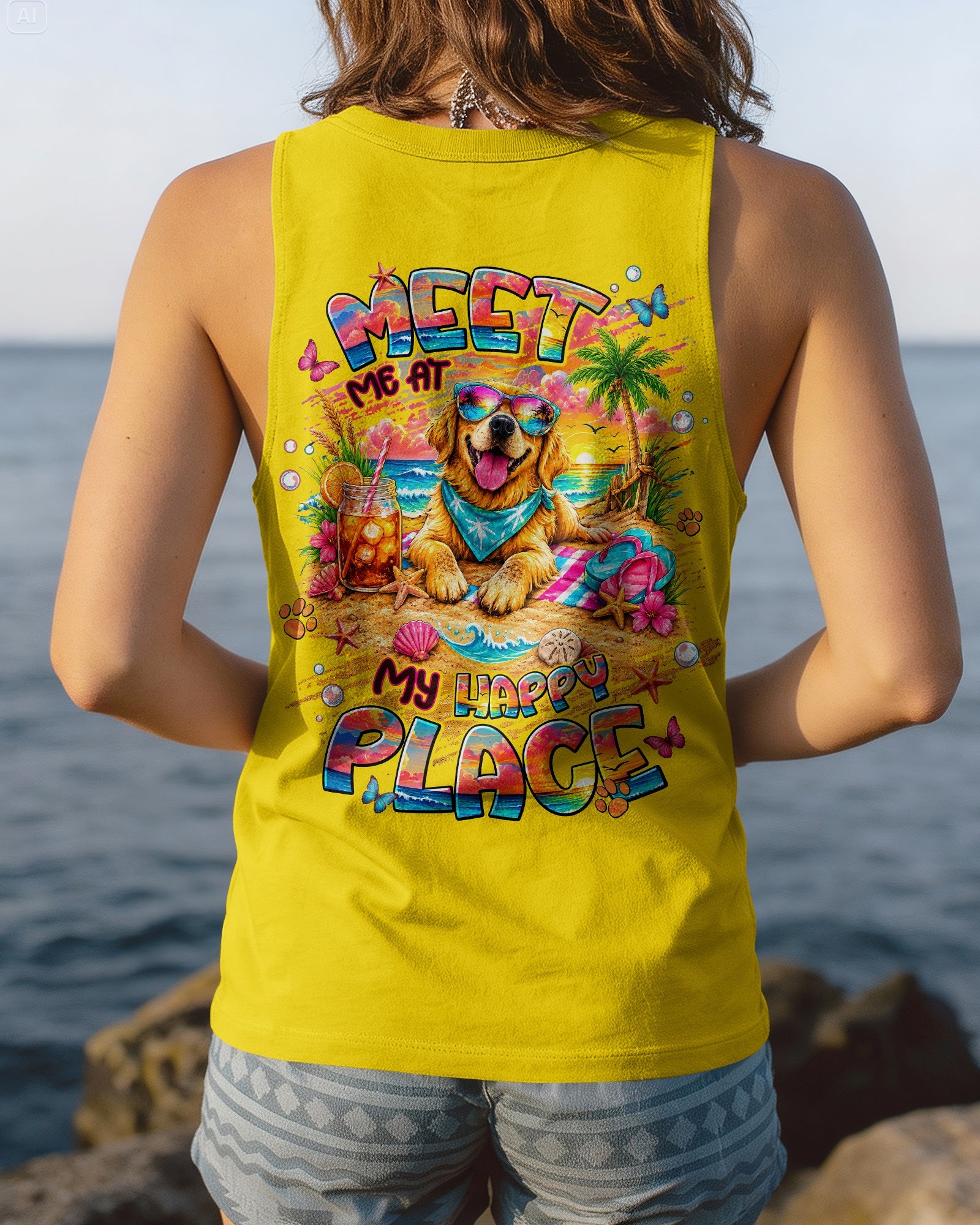 MEET ME AT MY HAPPY PLACE GOLDEN RETRIEVER DOG ALL OVER PRINT - TLNT2105261