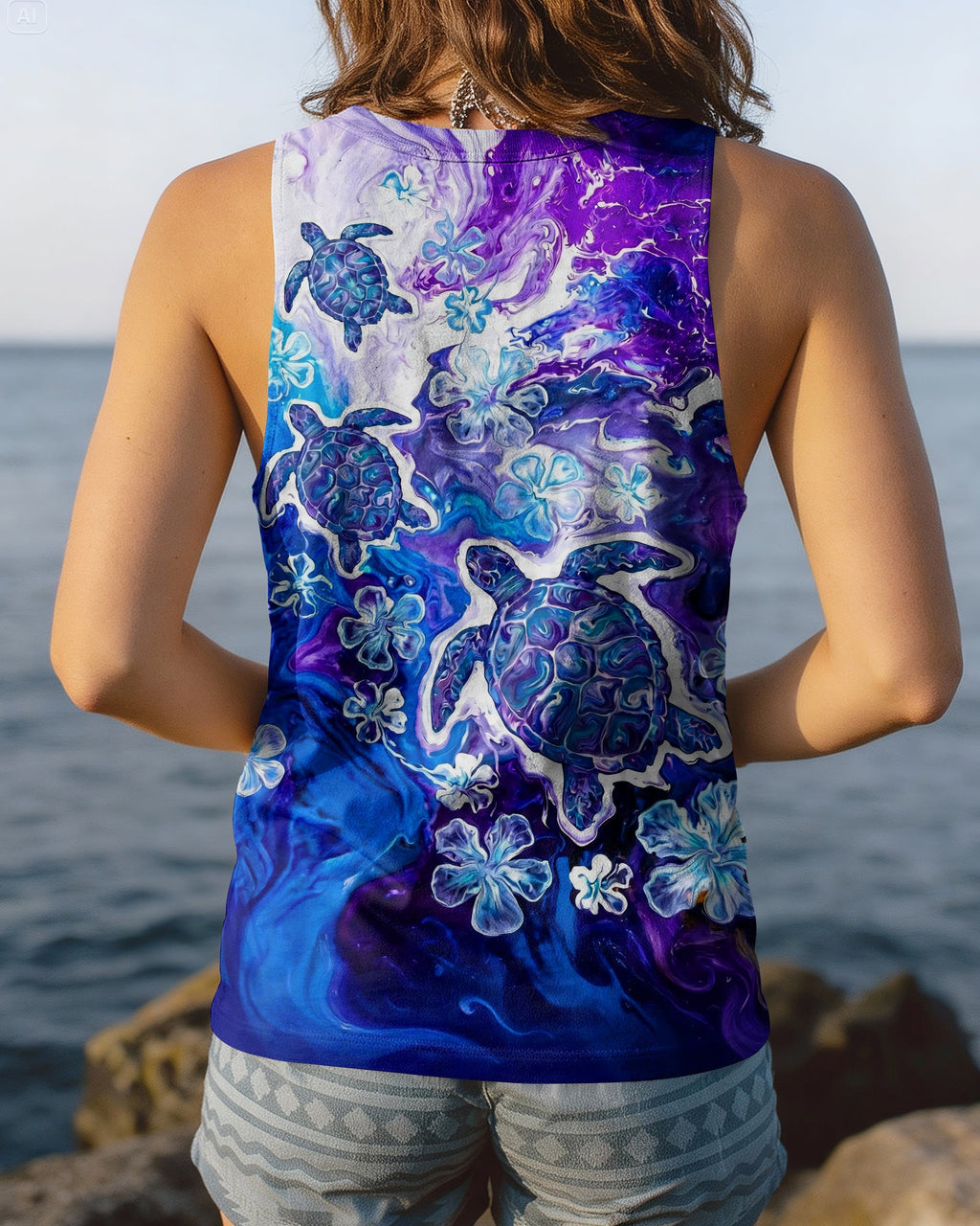 BLUE PURPLE OCEAN TURTLES ALL OVER PRINT - TYLN1806261