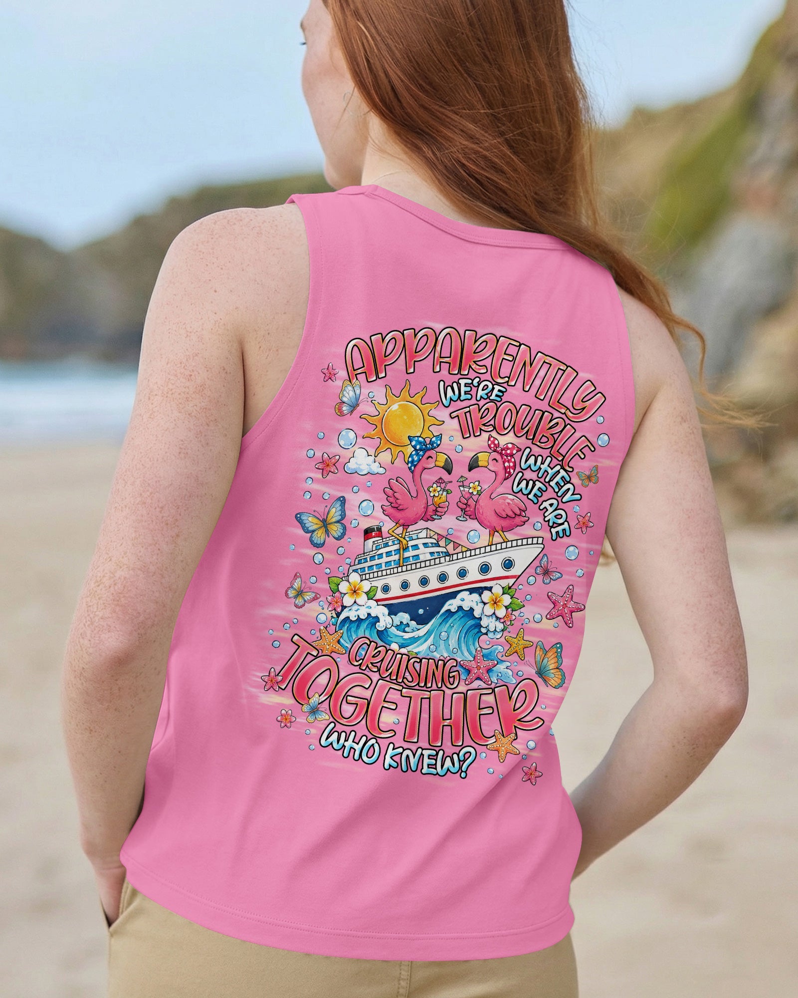 APPARENTLY WE'RE TROUBLE FLAMINGO CRUISING ALL OVER PRINT  - TLNT0307261